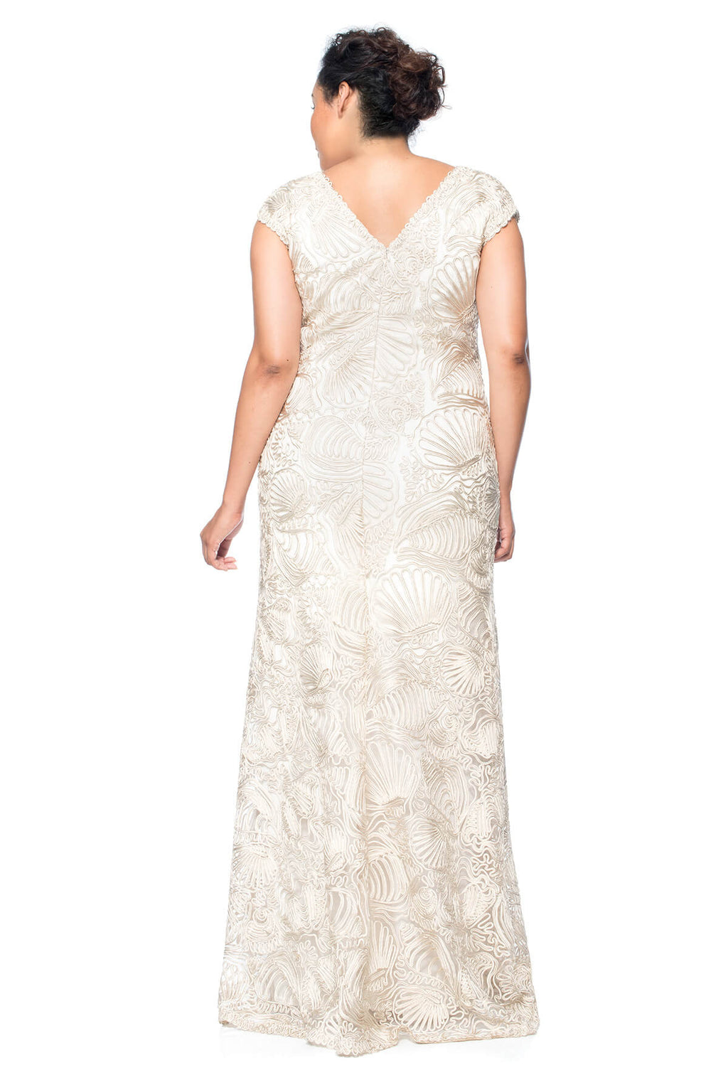 Passementerie Seashell Embroidered Tulle V-Neck Gown - PLUS SIZE