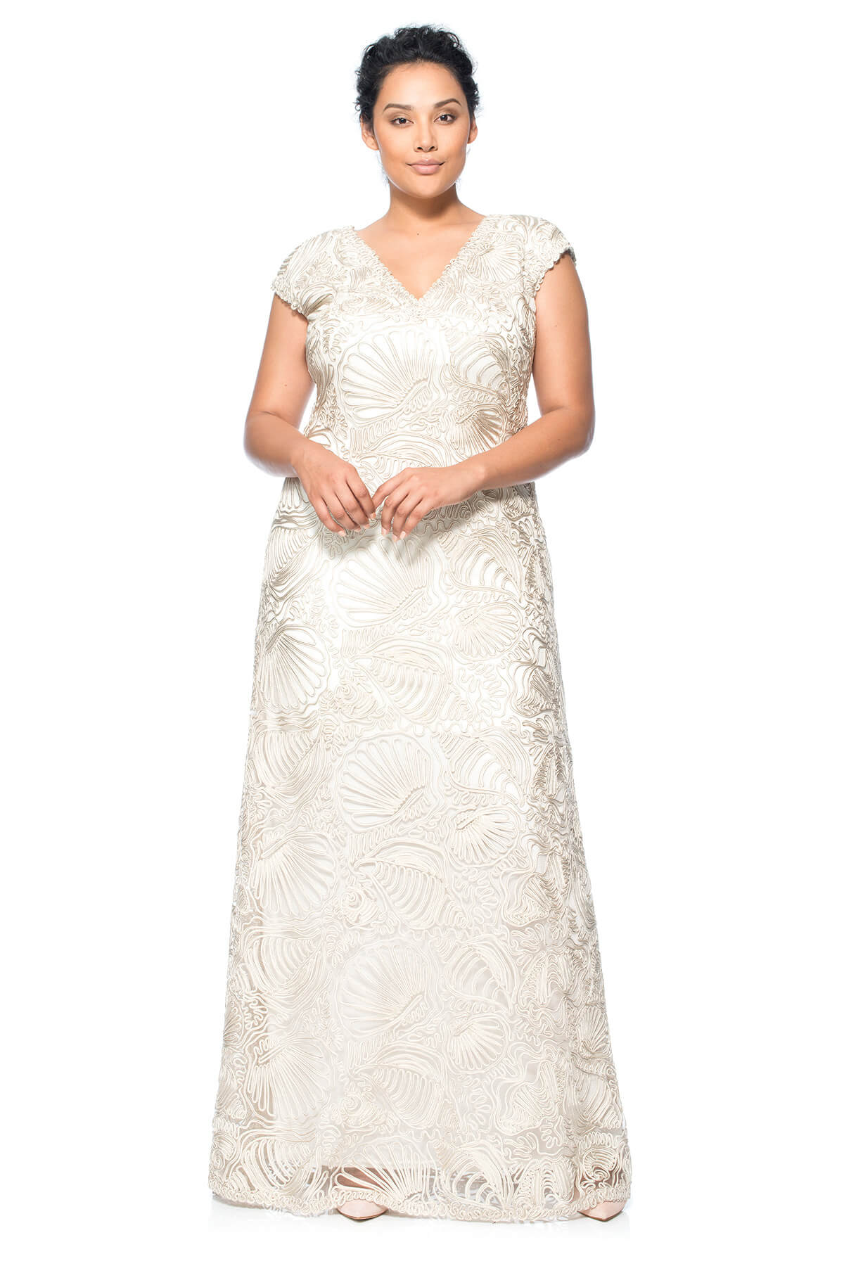 Passementerie Seashell Embroidered Tulle V-Neck Gown - PLUS SIZE