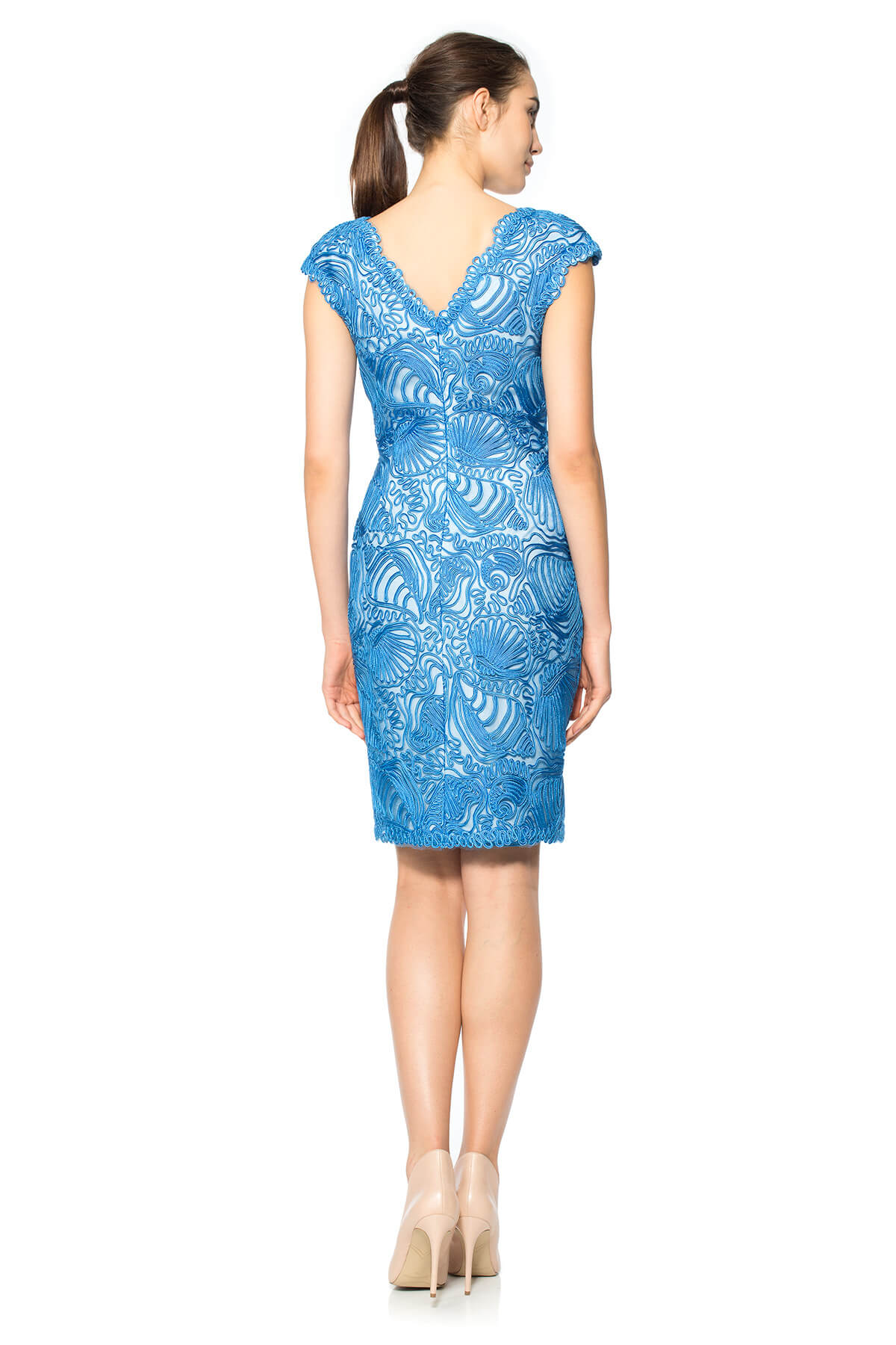 Passementerie Seashell Embroidered Tulle V-Neck Dress