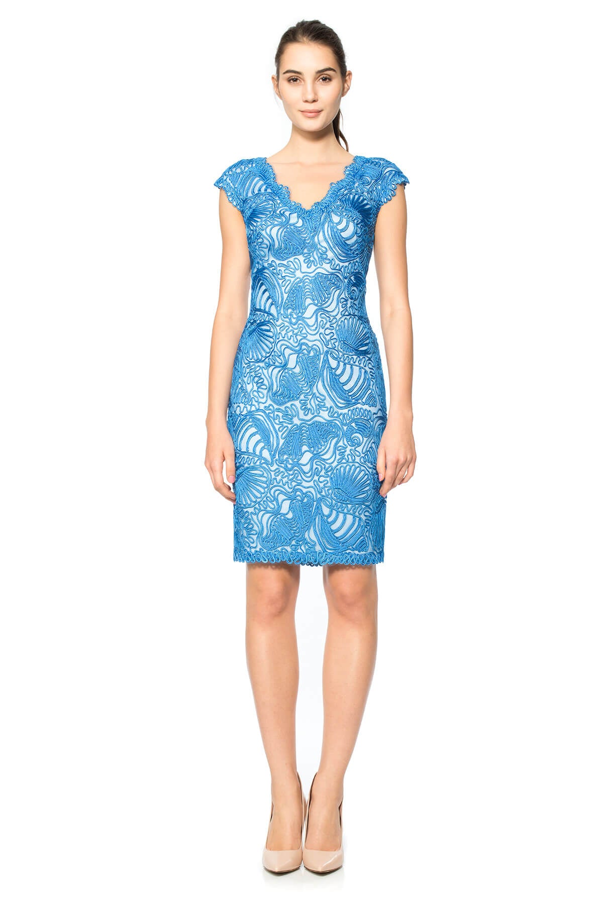 Passementerie Seashell Embroidered Tulle V-Neck Dress