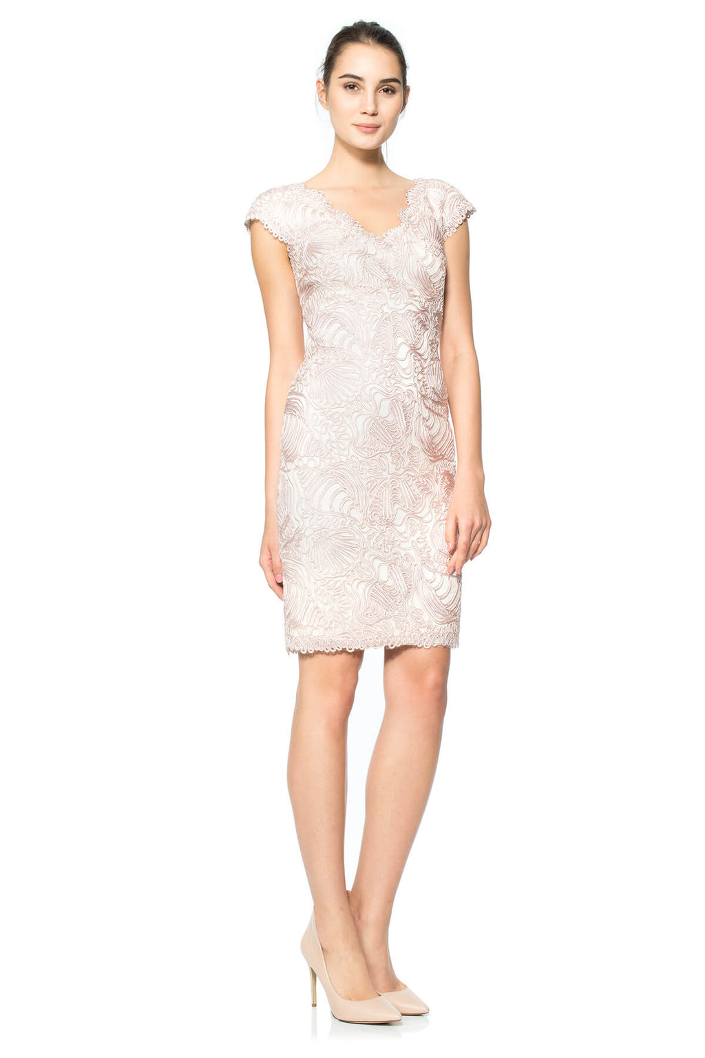 Passementerie Seashell Embroidered Tulle V-Neck Dress