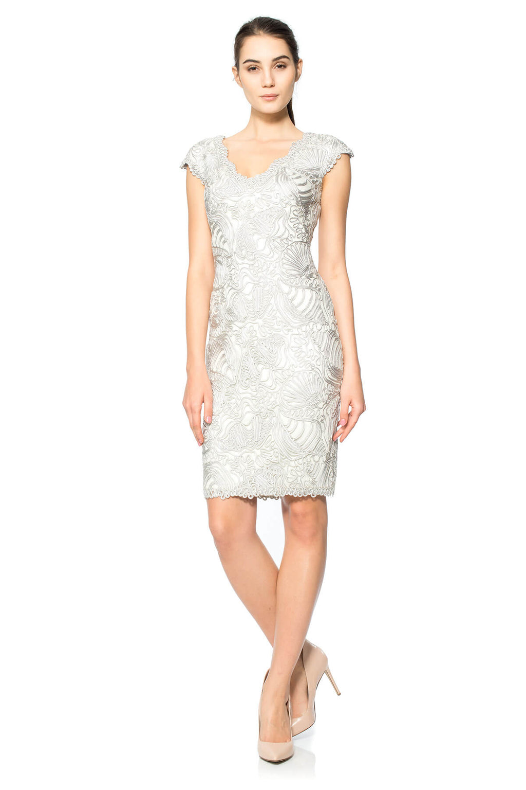 Passementerie Seashell Embroidered Tulle V-Neck Dress