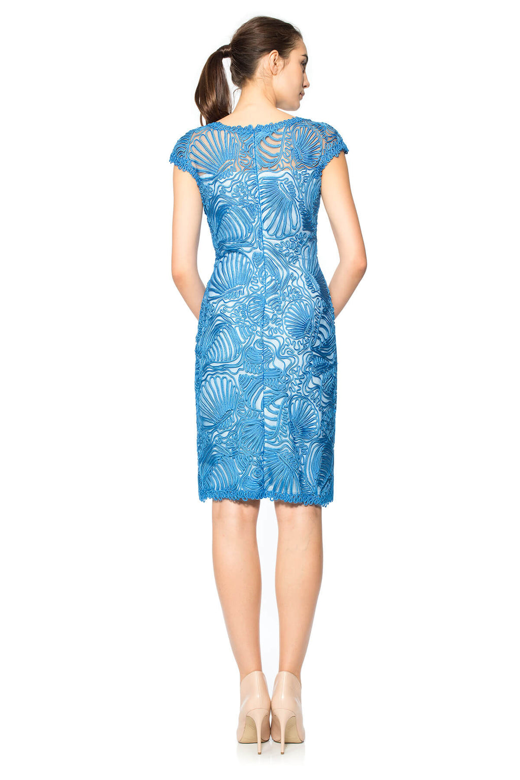 Passementerie Seashell Embroidered Tulle Cap Sleeve Dress