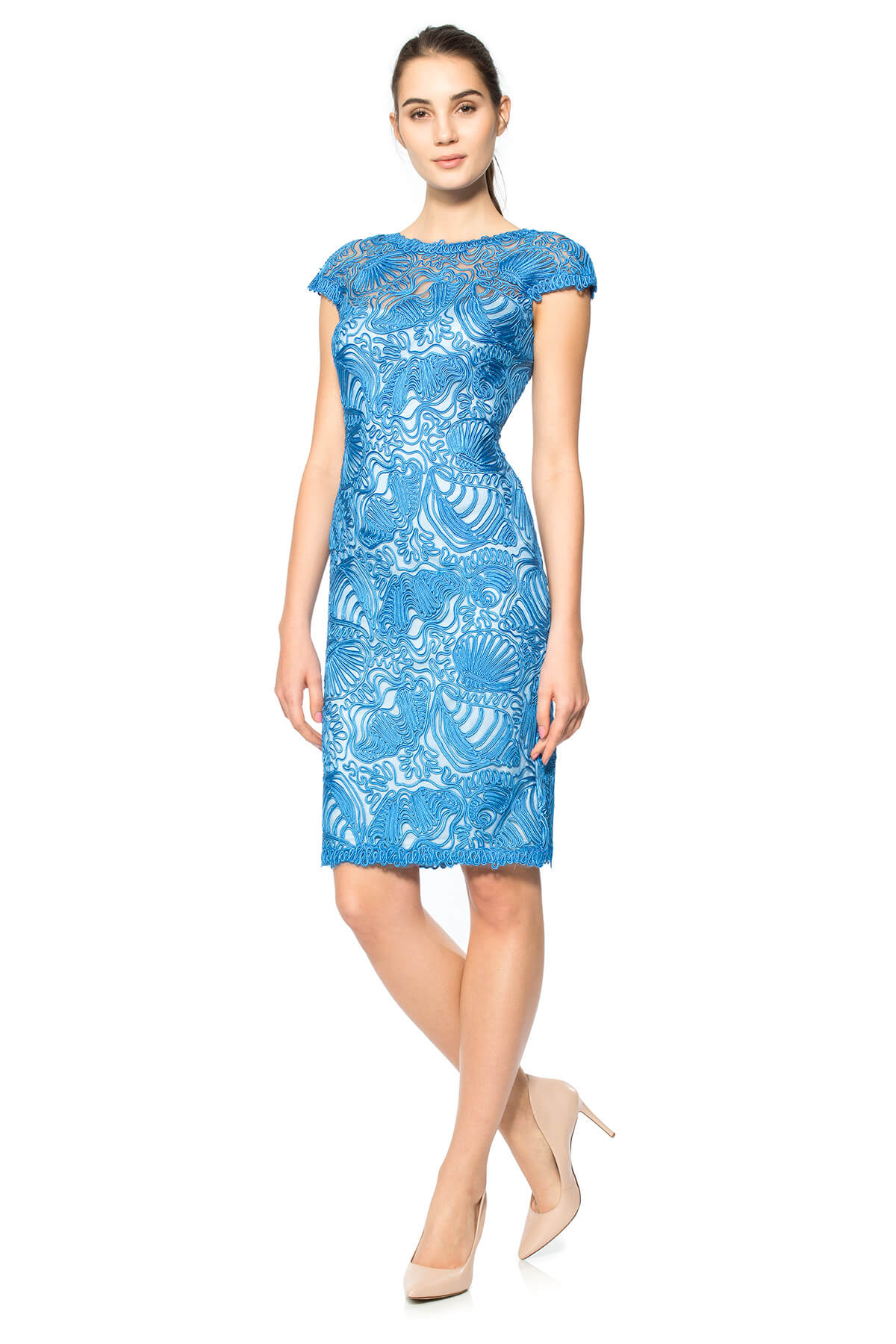 Passementerie Seashell Embroidered Tulle Cap Sleeve Dress