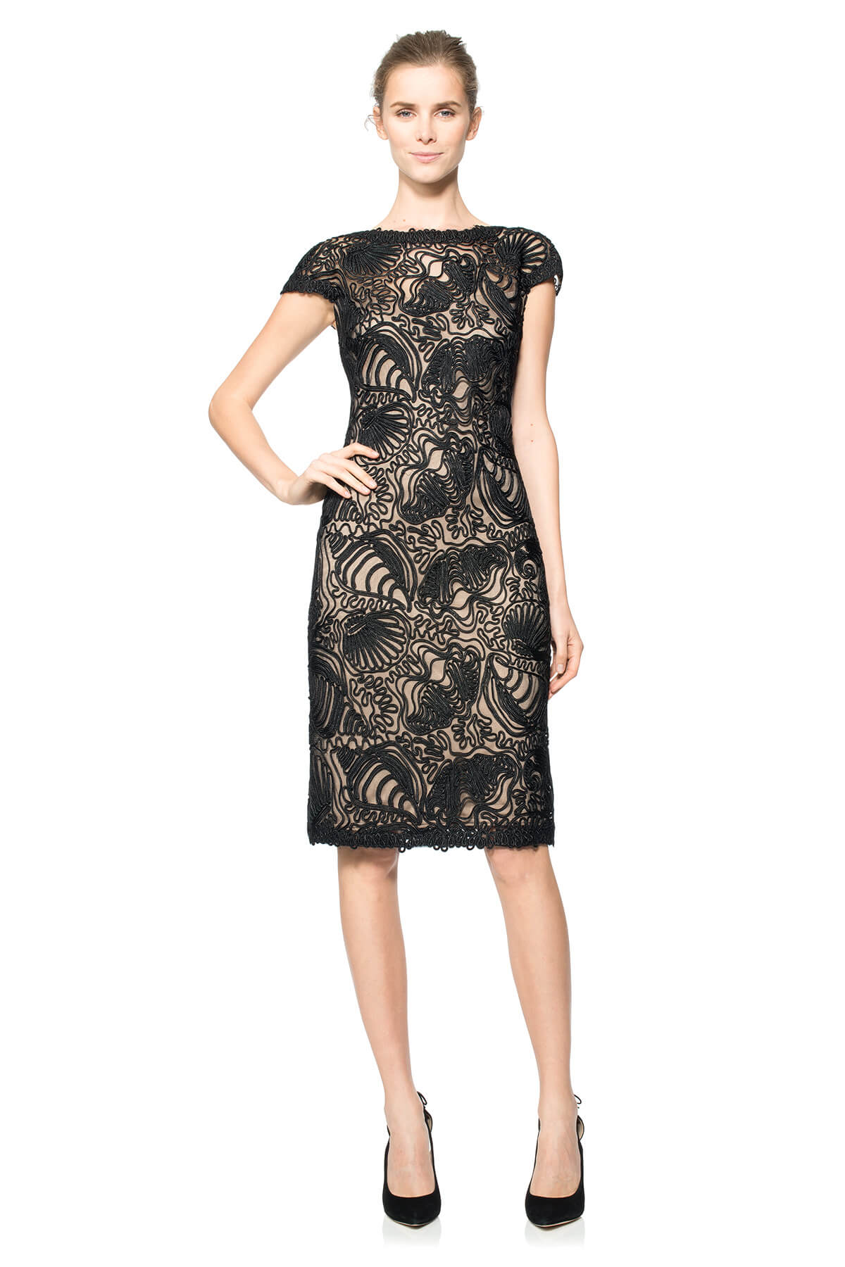 Passementerie Seashell Embroidered Tulle Cap Sleeve Dress