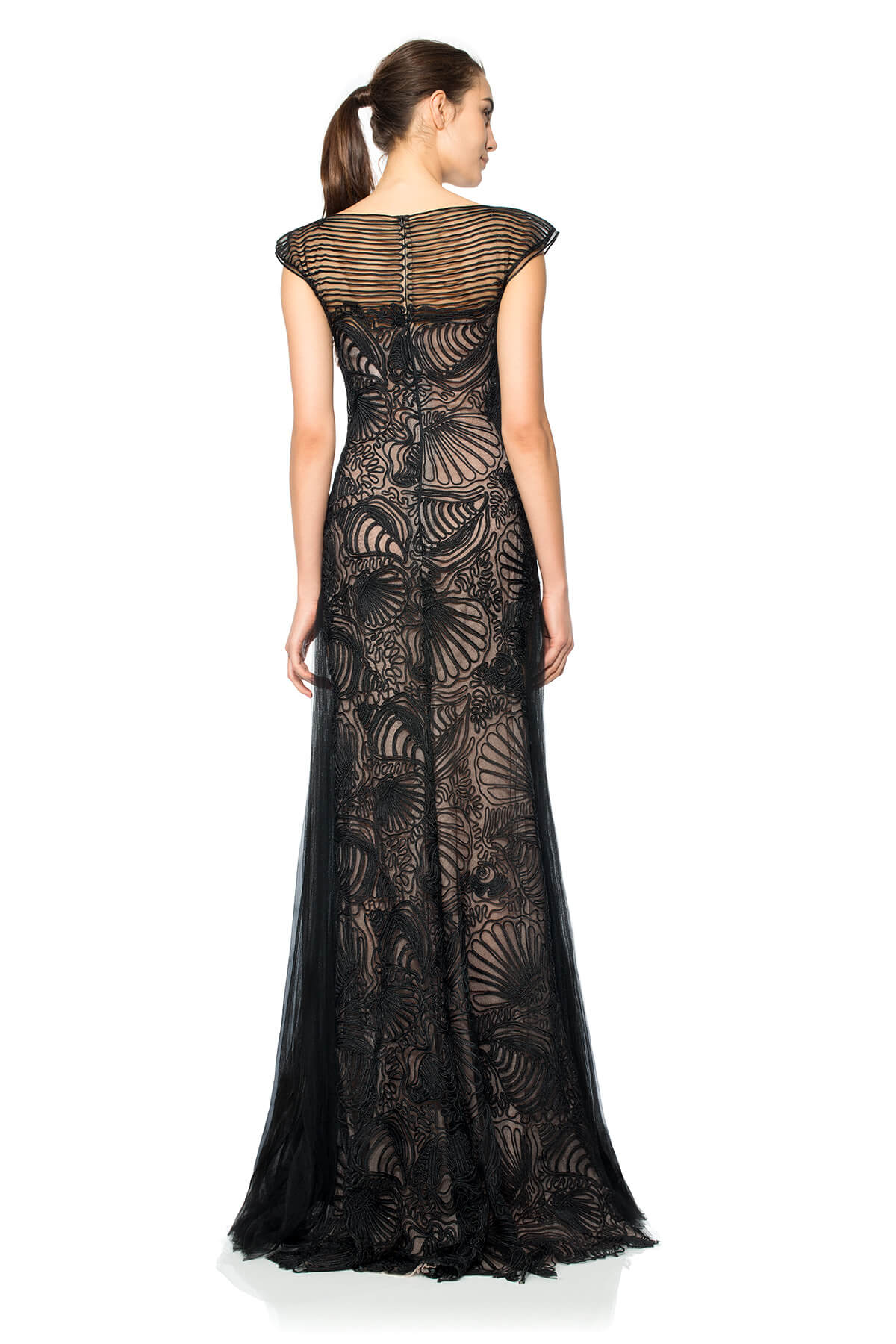Passementerie Embroidered Tulle Cap Sleeve Gown