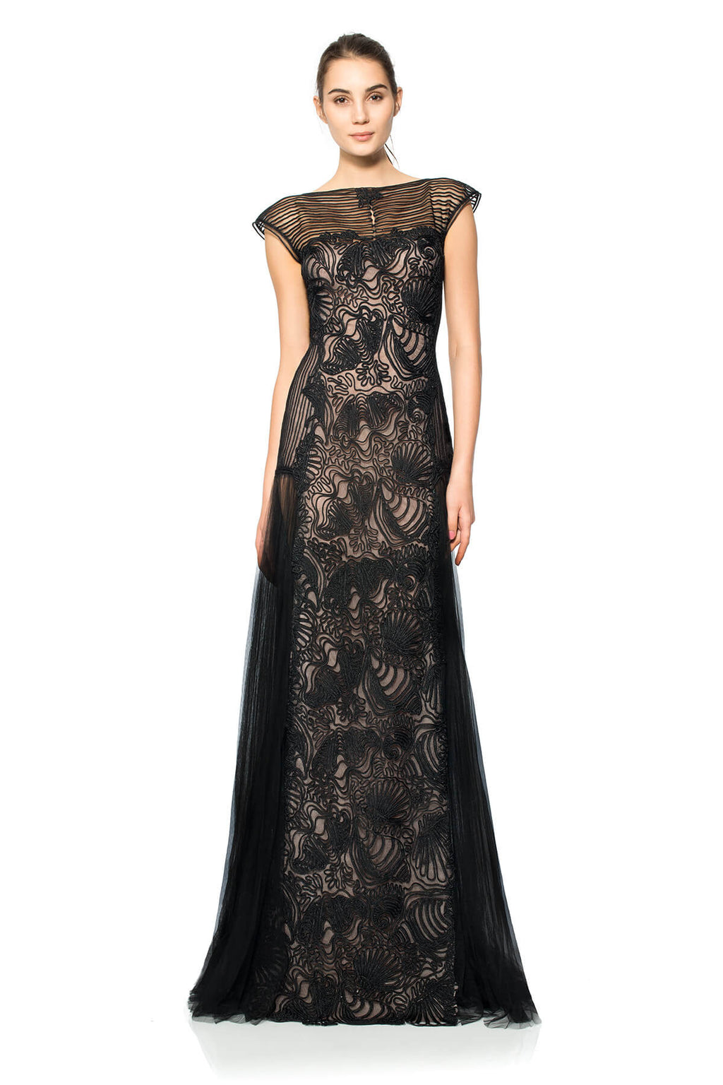 Passementerie Embroidered Tulle Cap Sleeve Gown