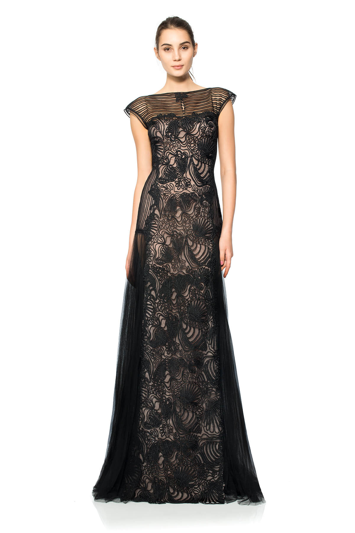Passementerie Embroidered Tulle Cap Sleeve Gown