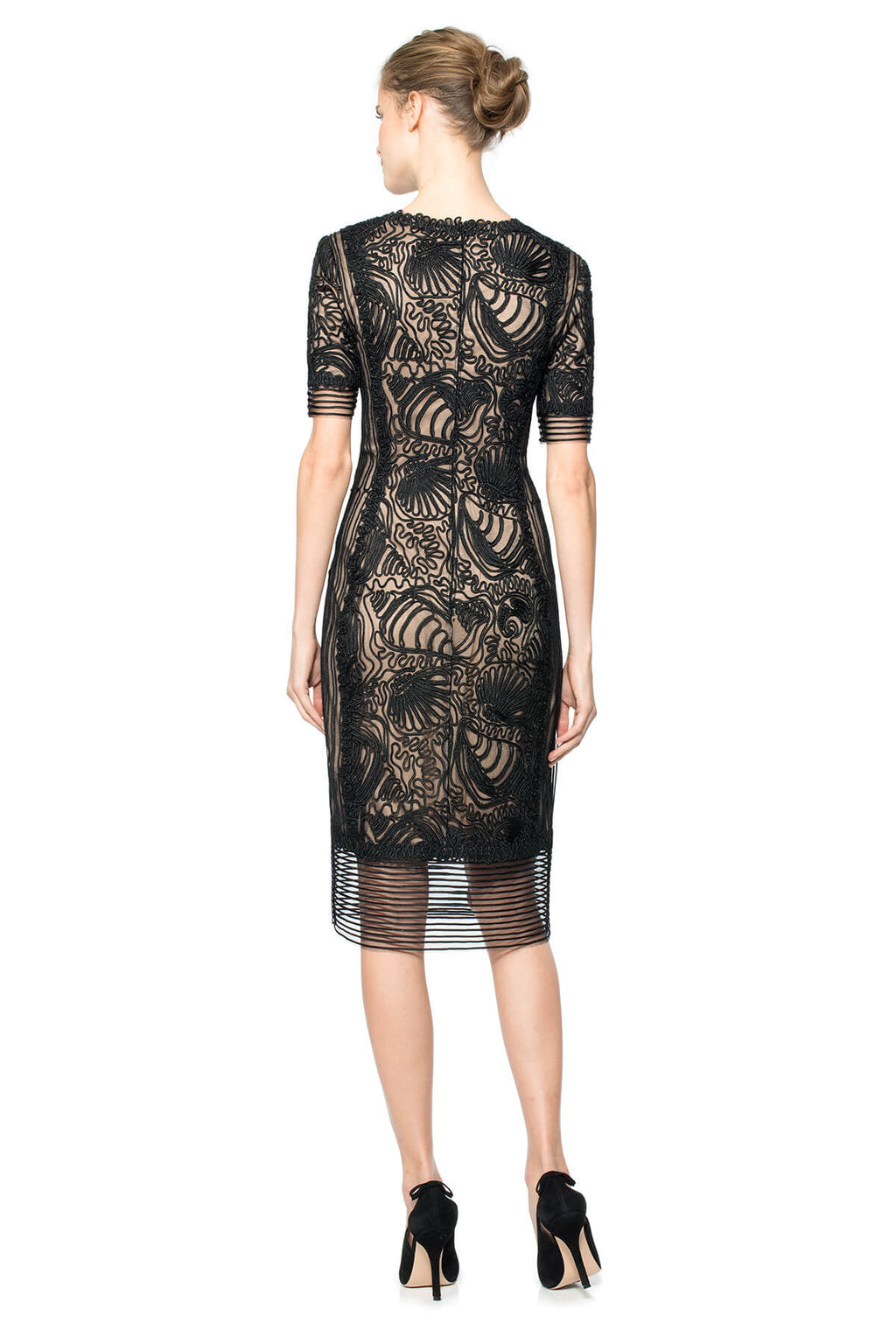 Passementerie Seashell Embroidered Tulle Short Sleeve Sheath
