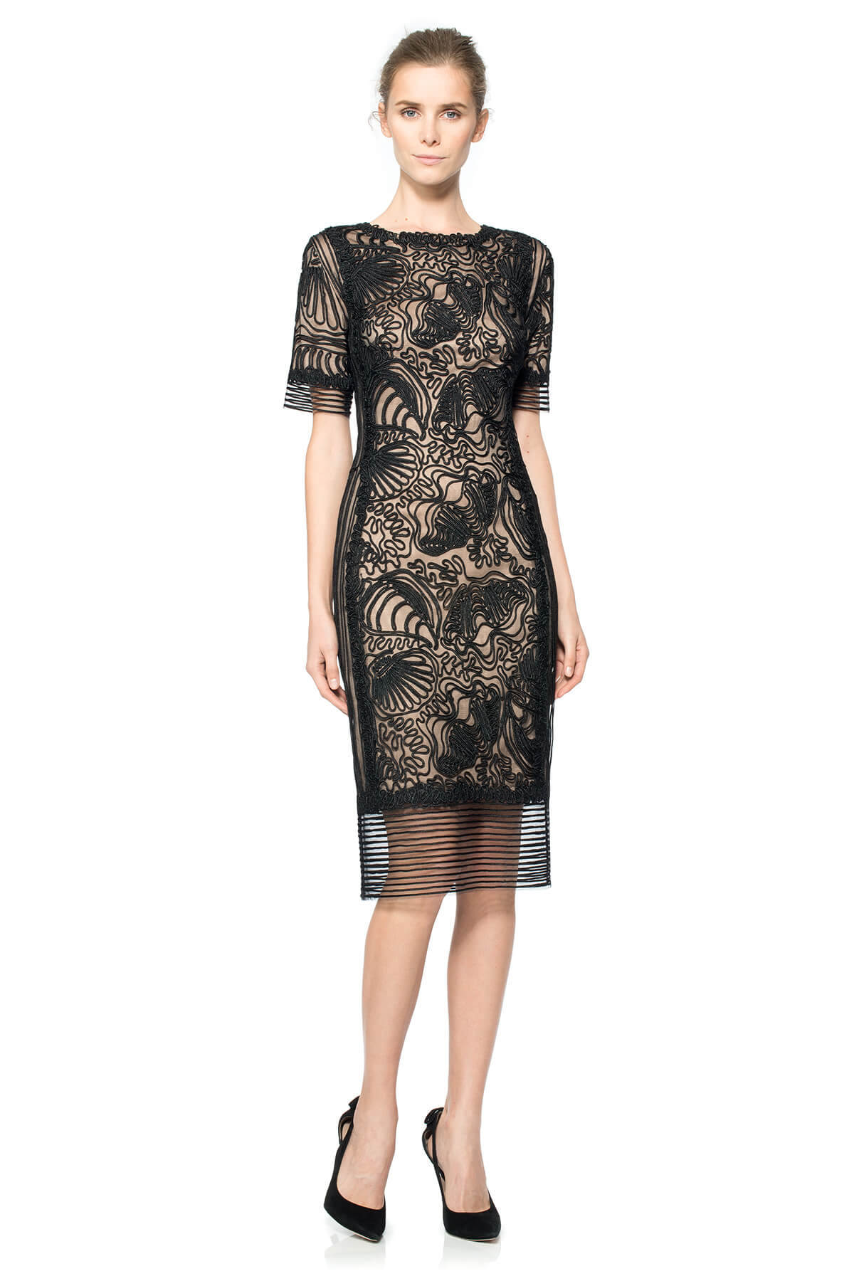 Passementerie Seashell Embroidered Tulle Short Sleeve Sheath