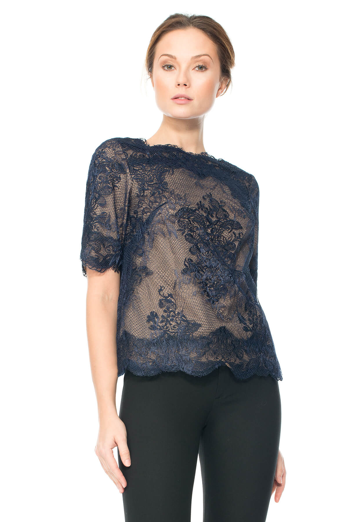 Lace and Embroidered Tulle Top – Tadashi Shoji Official Online