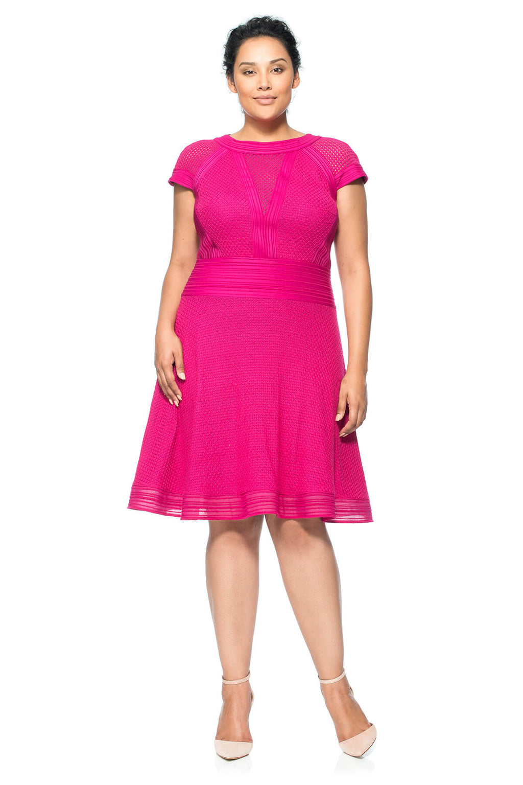 Crochet and Embroidered Knit Collage Cap Sleeve Dress - PLUS SIZE