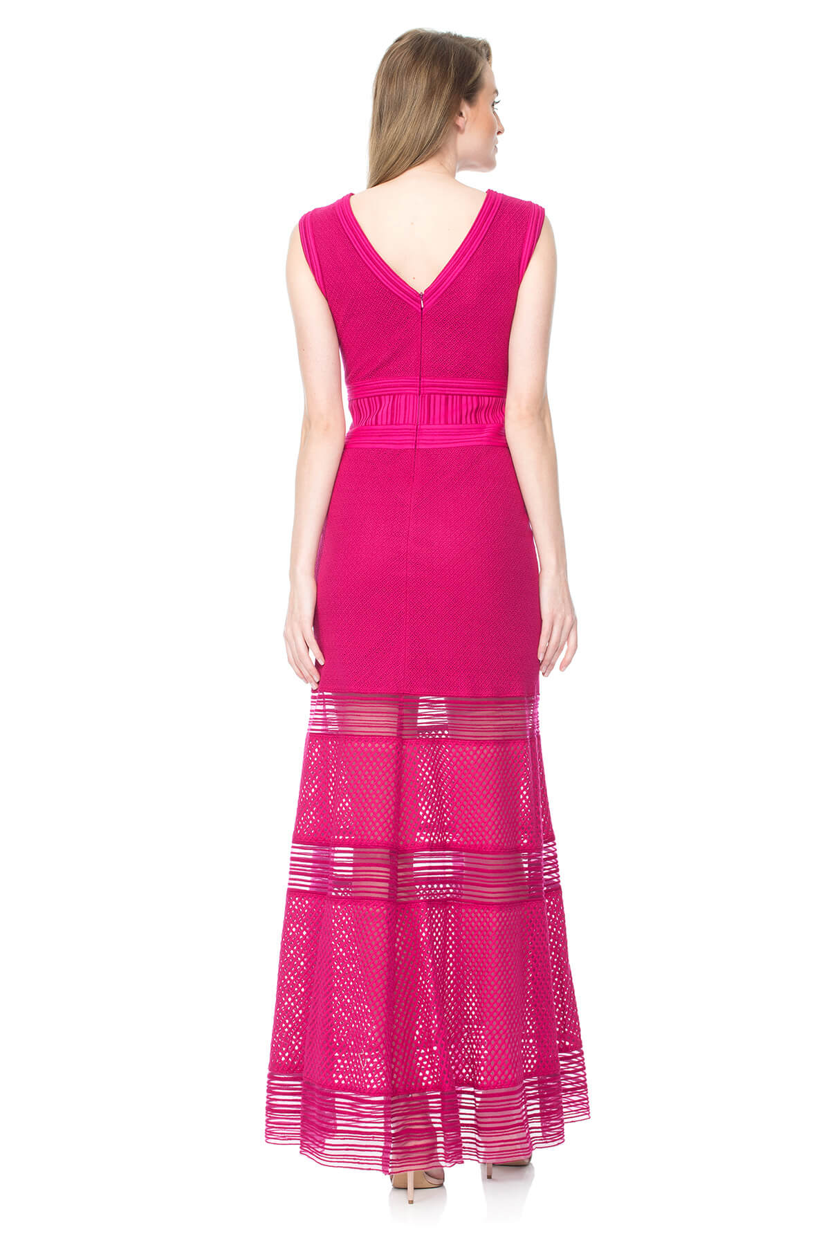 Crochet and Embroidered Knit Collage V-Neck Gown