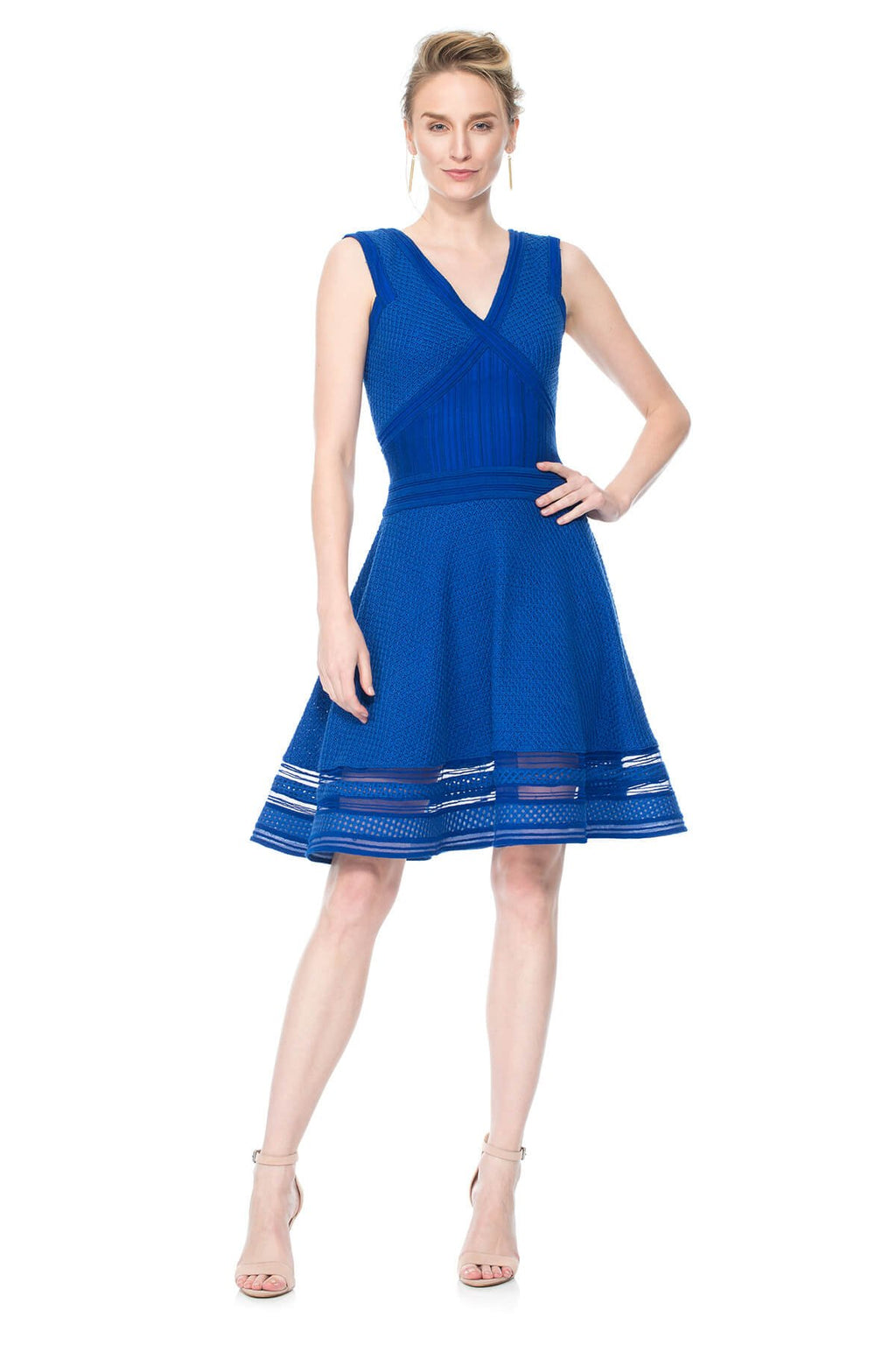 Crochet and Embroidered Knit Collage V-Neck Dress