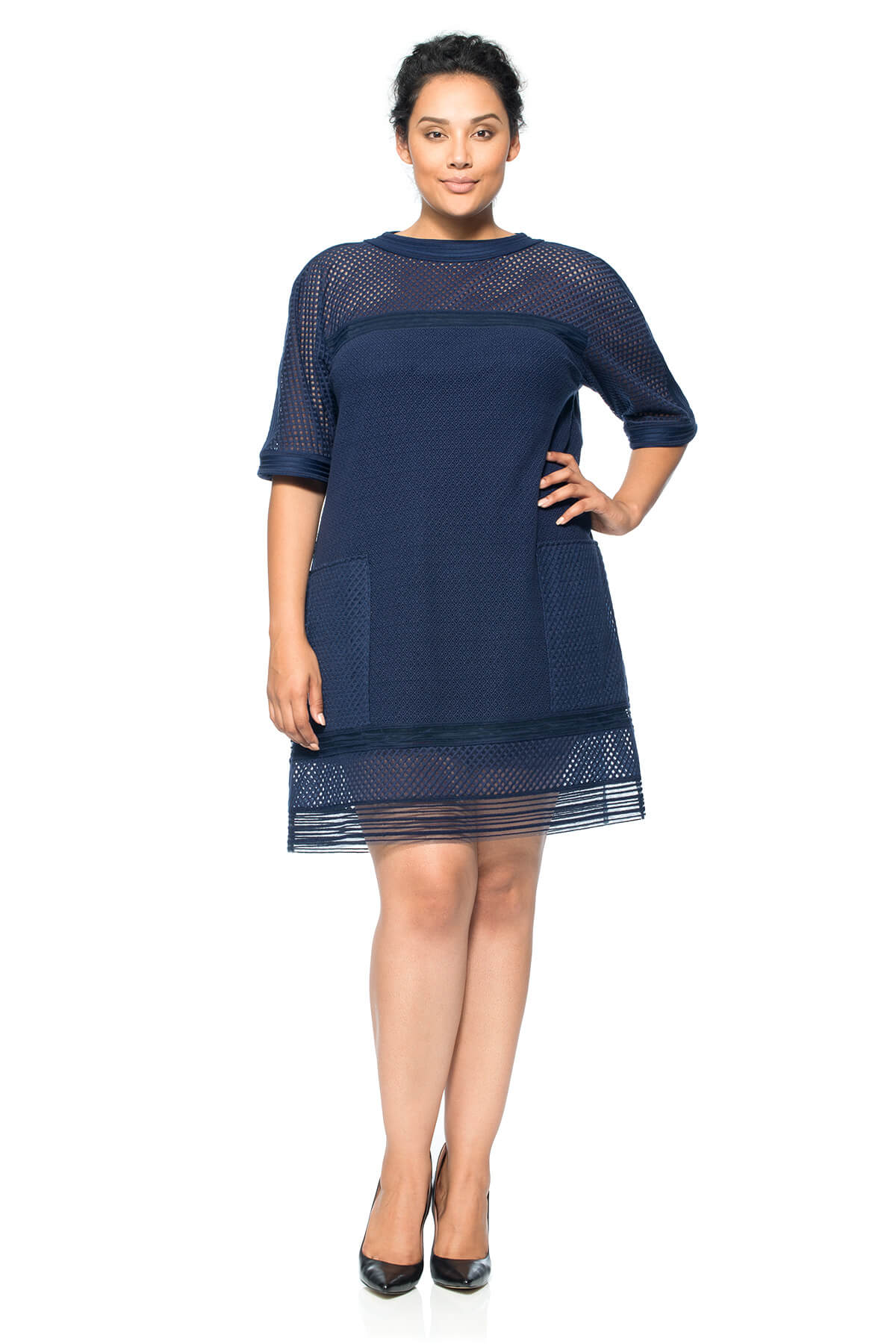 Crochet Collage Short Sleeve Mini with Illusion Detail - PLUS SIZE