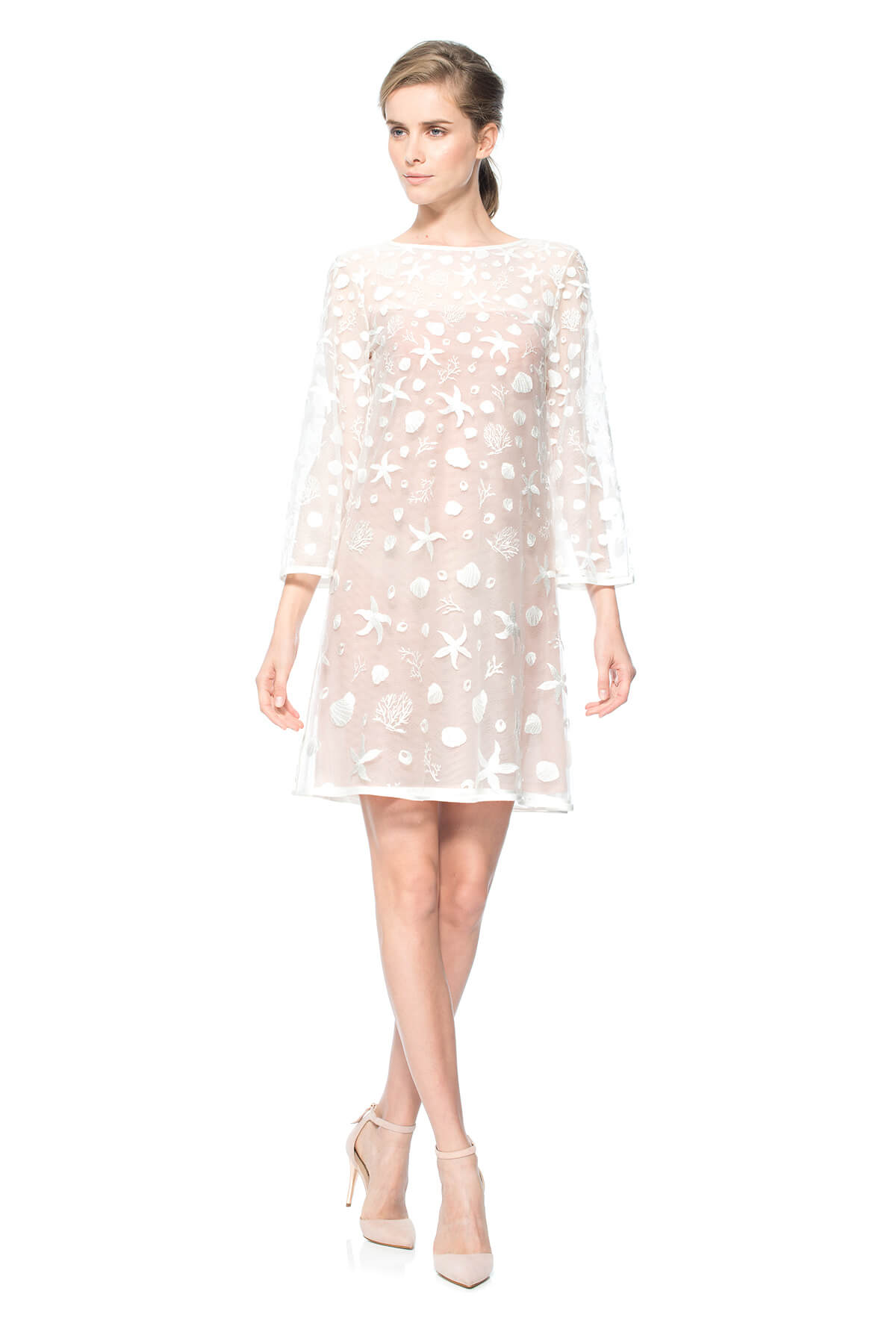 Tadashi Shoji - Startfish Embroidered Tulle 3/4 Sleeve Dress