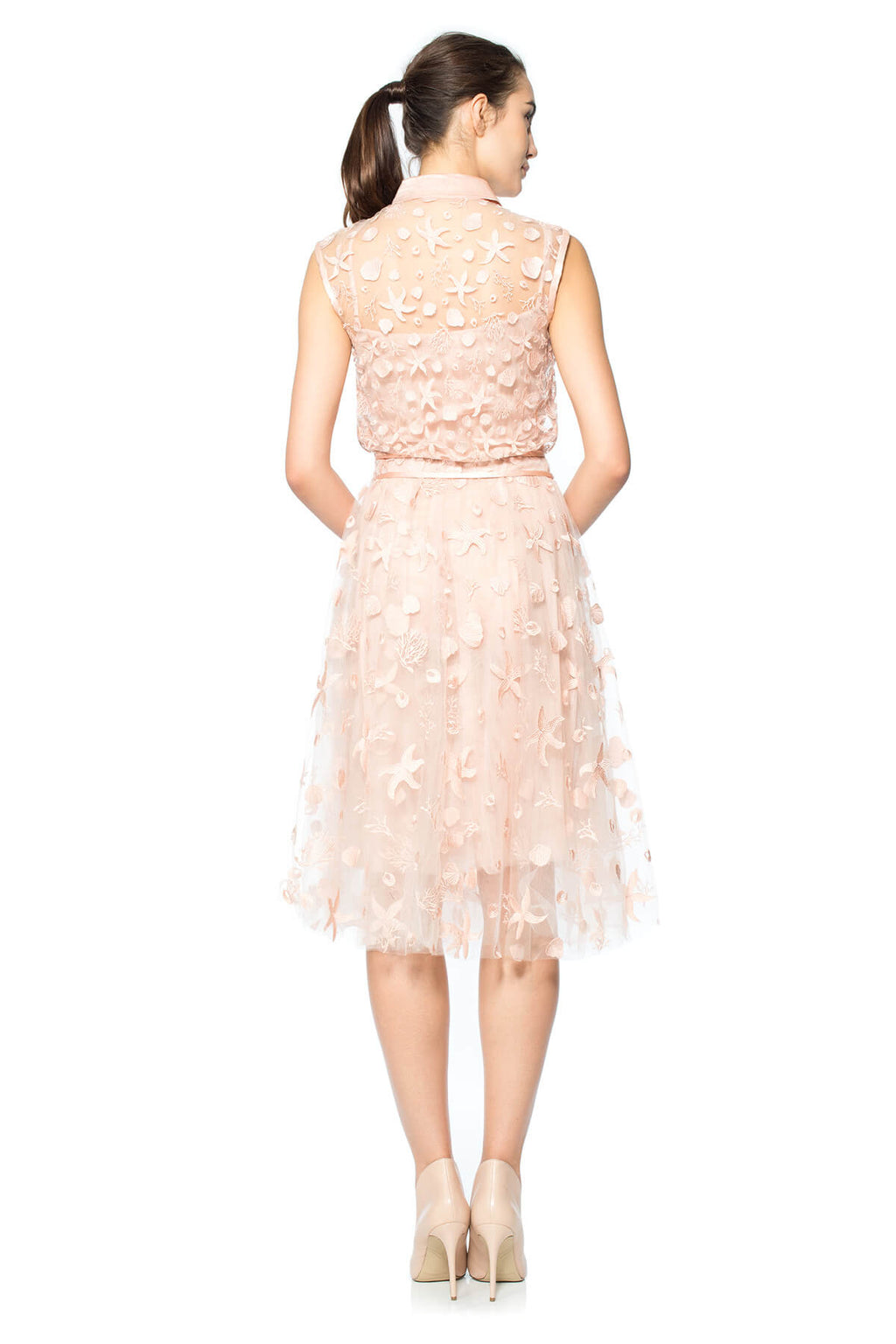 Starfish Embroidered Tulle Sleeveless Shirtwaist Dress