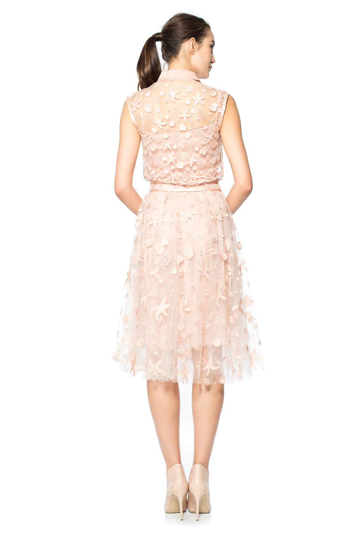 Starfish Embroidered Tulle Sleeveless Shirtwaist Dress