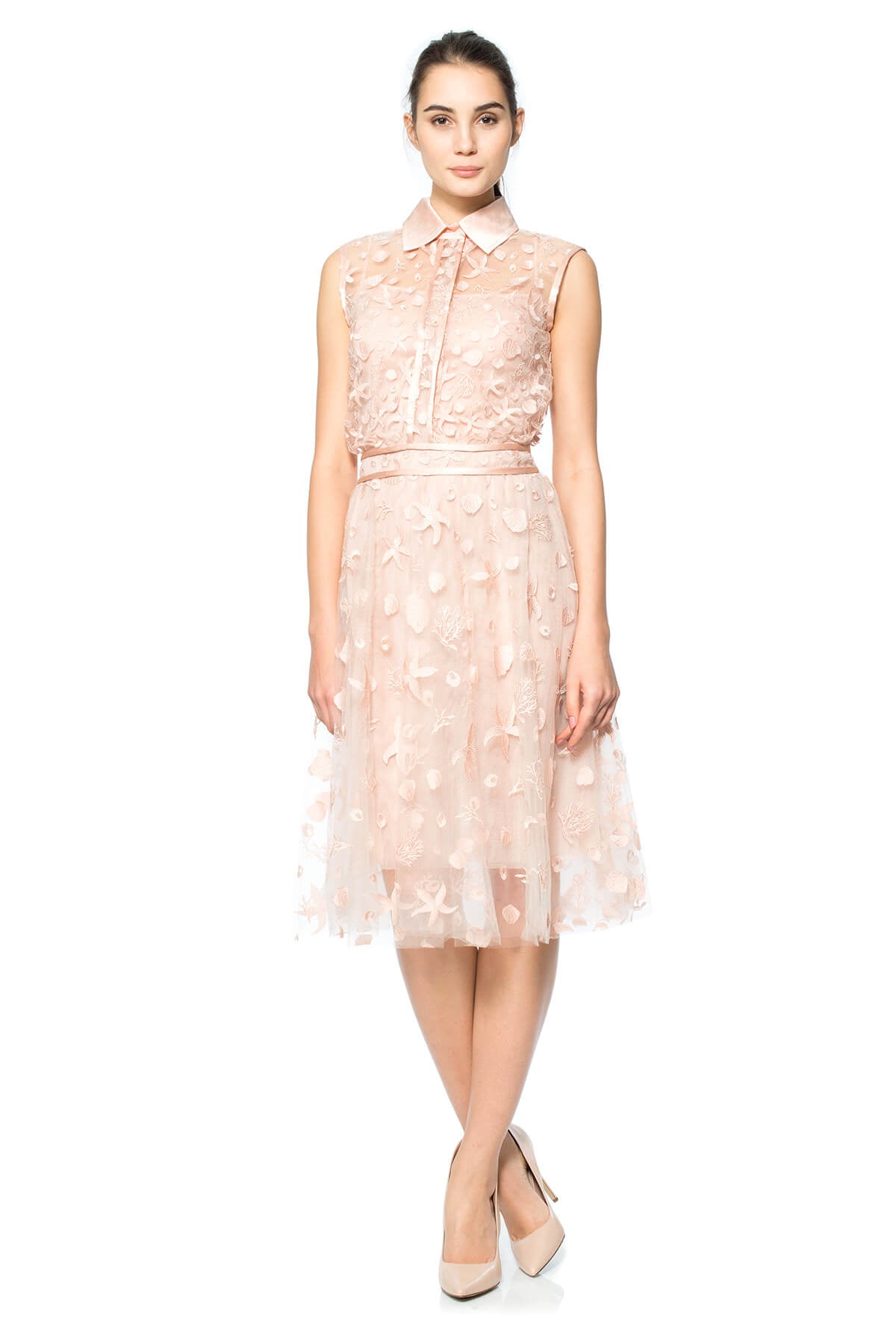 Starfish Embroidered Tulle Sleeveless Shirtwaist Dress