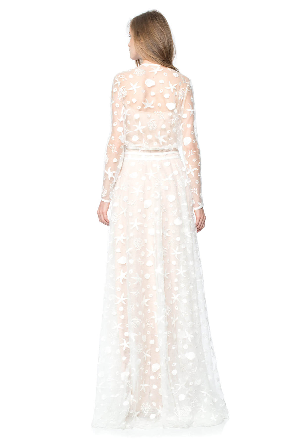 Starfish Embroidered Tulle Long Sleeve Gown