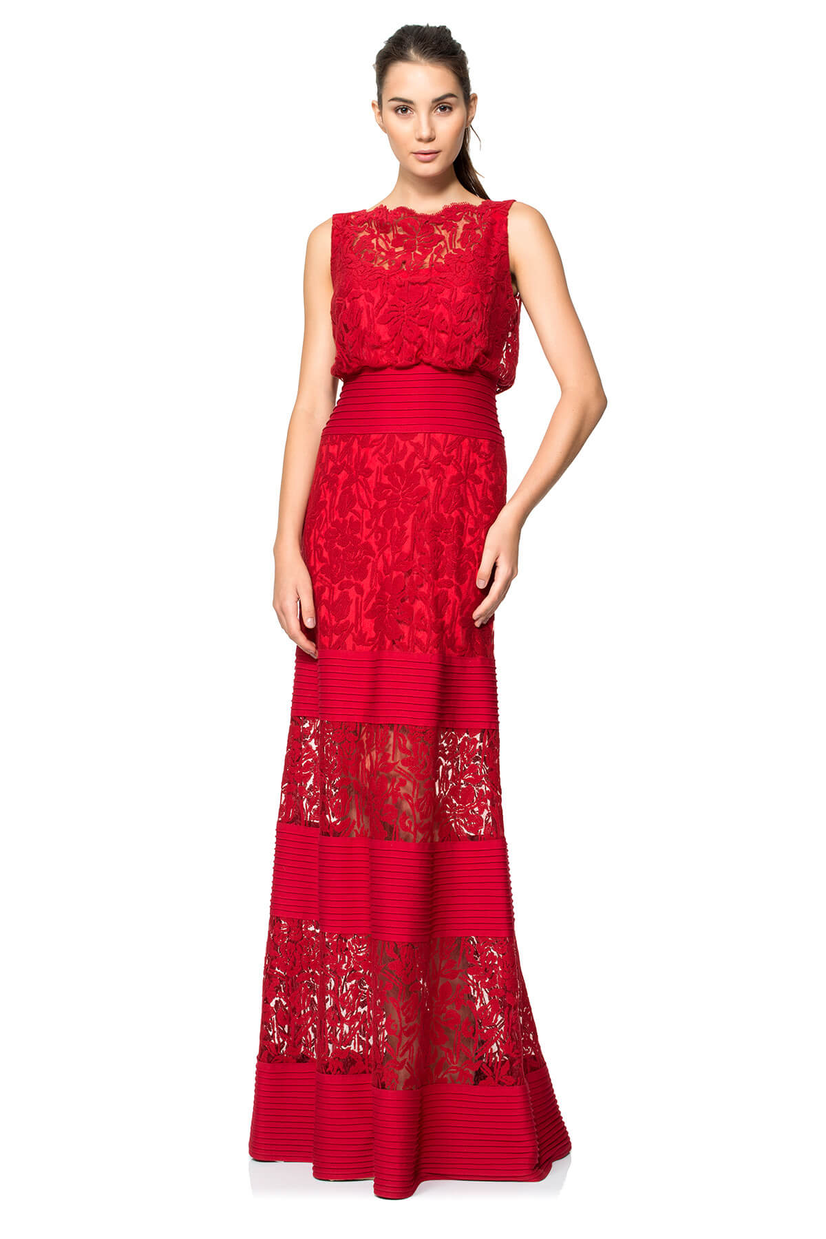 Embroidered Lace Blouson Waist Gown