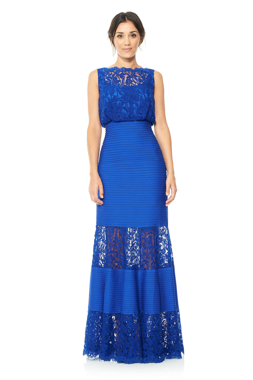 Tadashi Shoji - Embroidered Lace Blouson Waist Gown