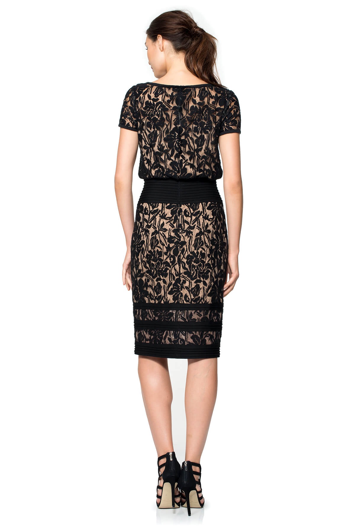 Blouson Waist Embroidered Lace Cap Sleeve Dress