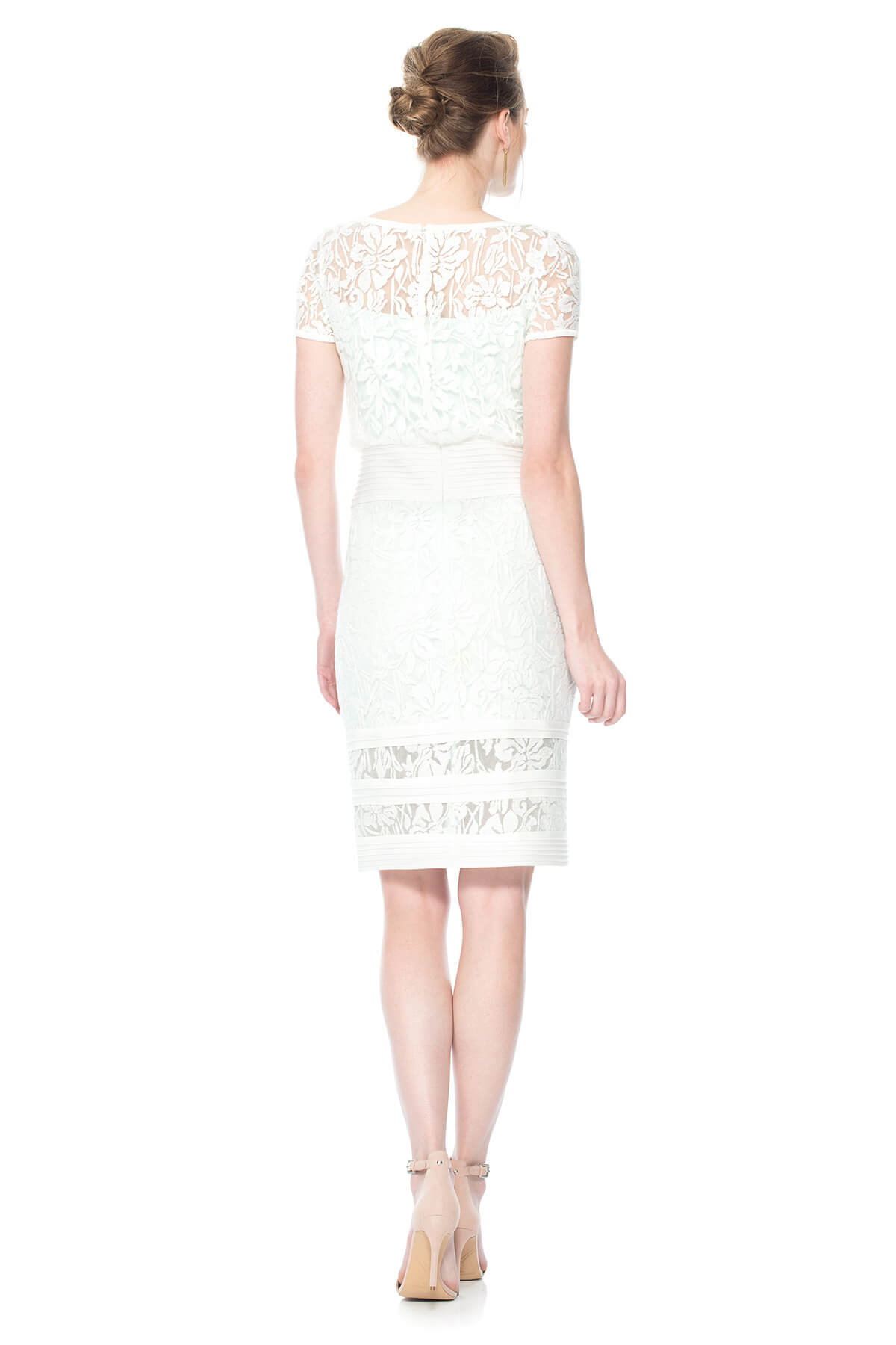 Blouson Waist Embroidered Lace Cap Sleeve Dress