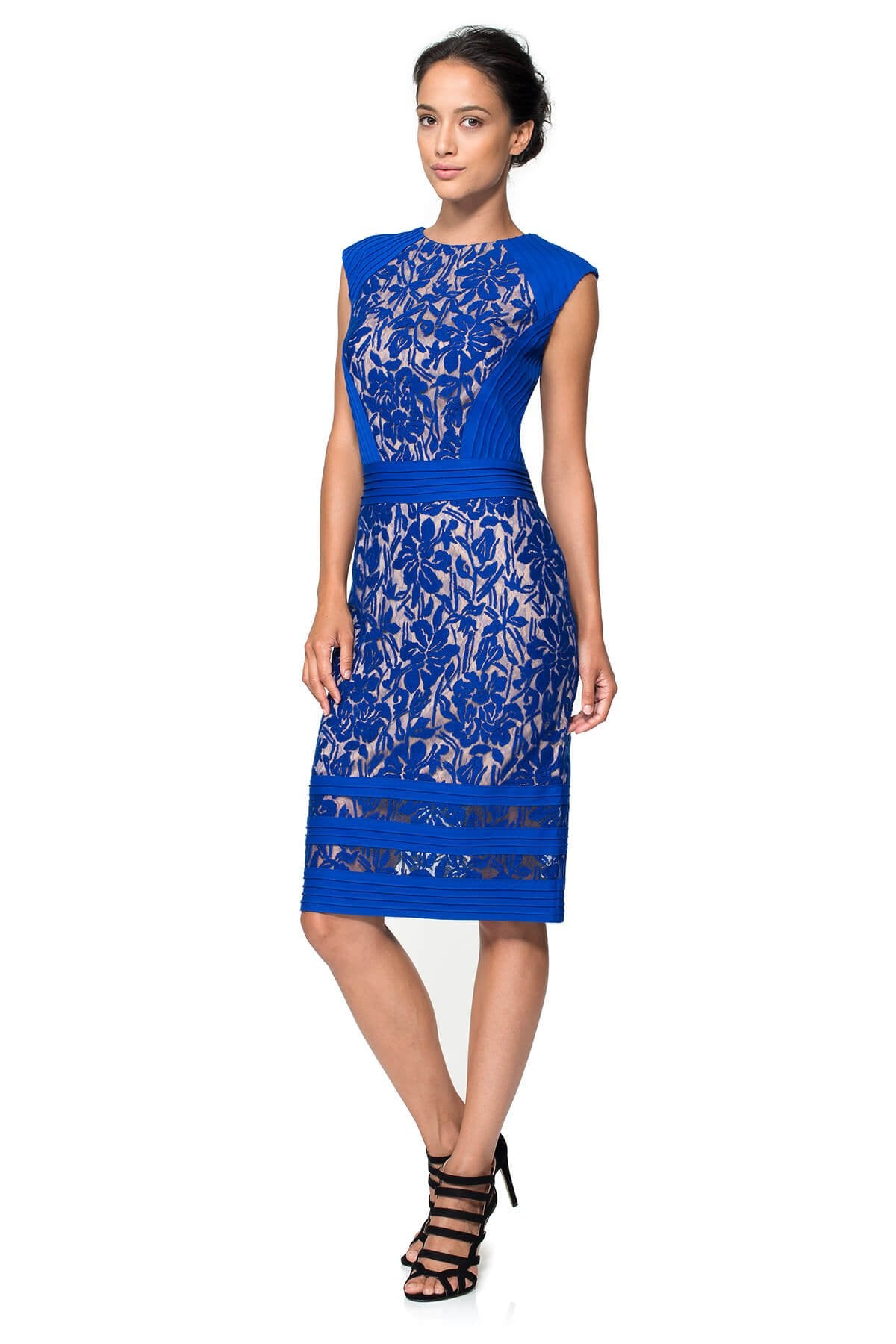 Embroidered Lace and Pintuck Jersey Sheath