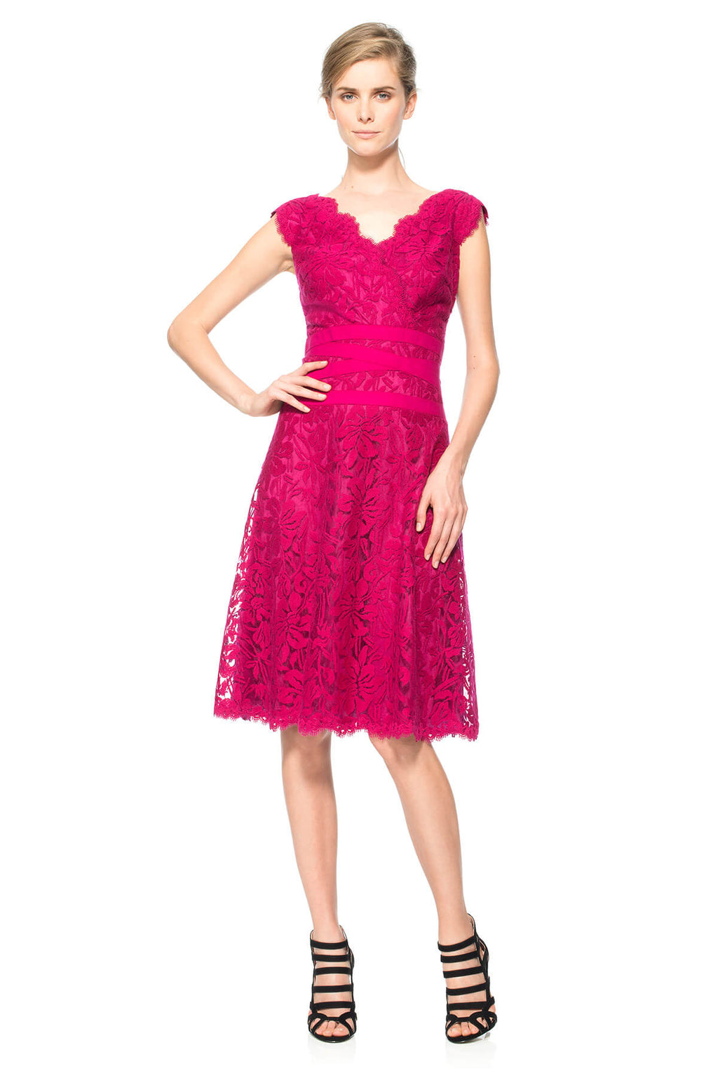 Embroidered Lace V-Neck A-Line Dress