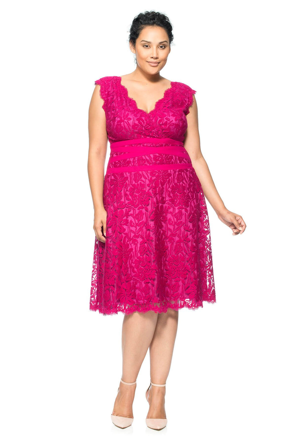 Tadashi Shoji Plus Size - Embroidered Lace V-Neck A-Line Dress