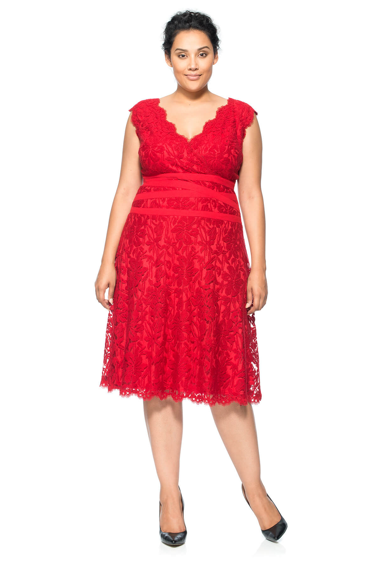 Embroidered Lace V-Neck A-Line Dress - PLUS SIZE