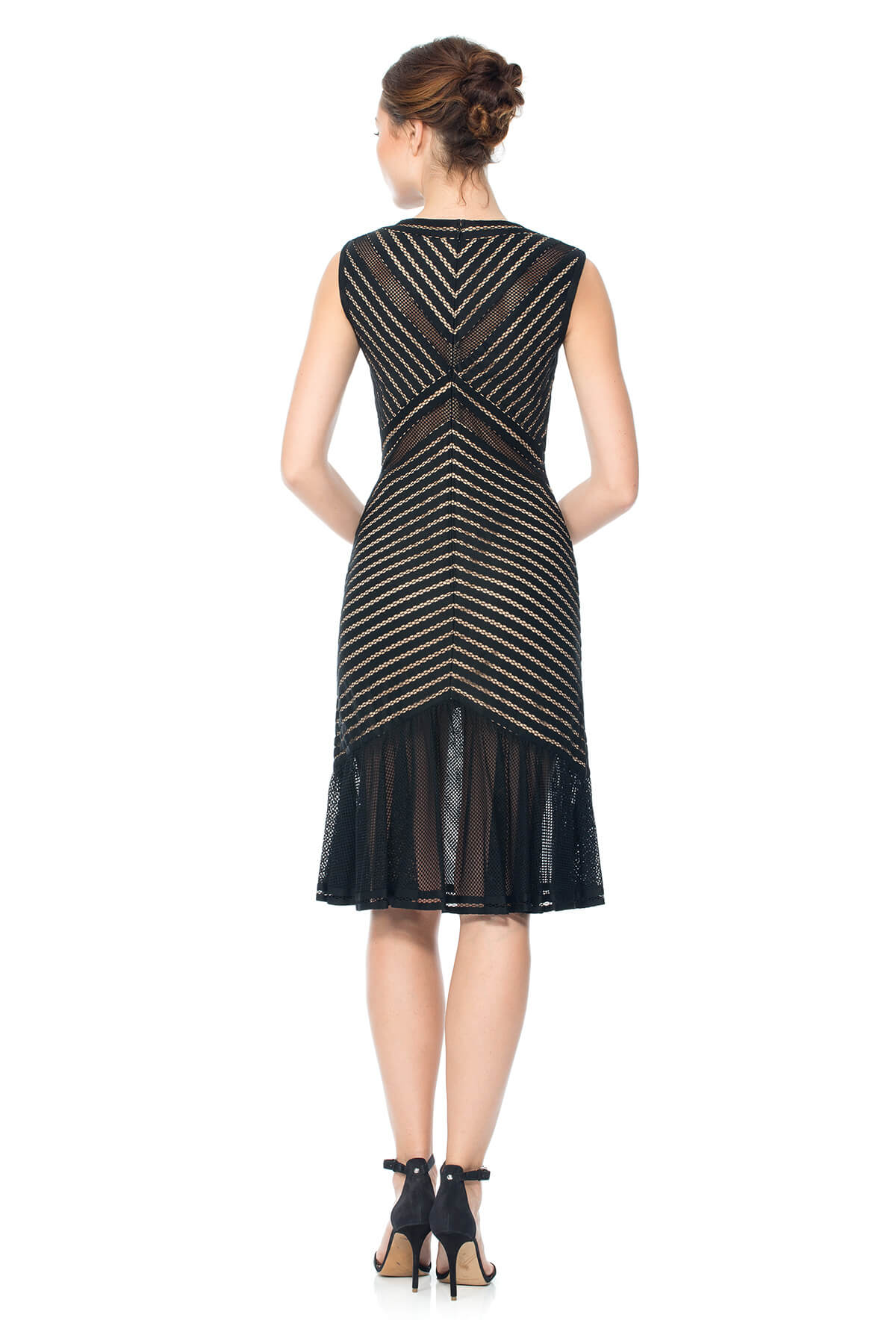 Stripe Knit Boatneck Dress with Sheer Flounce