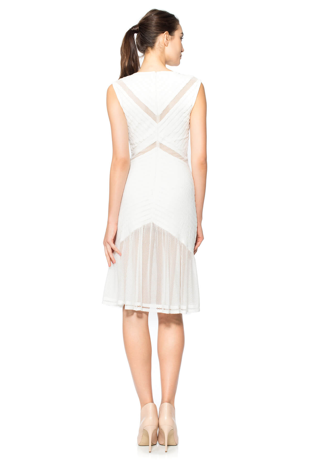 Stripe Knit Boatneck Dress with Sheer Flounce