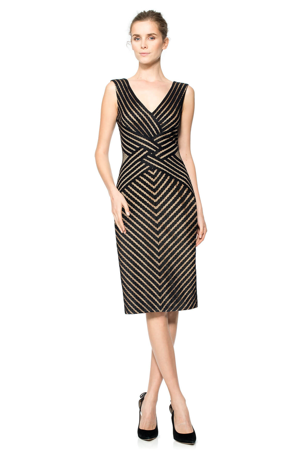 Stripe Knit V-Neck Dress