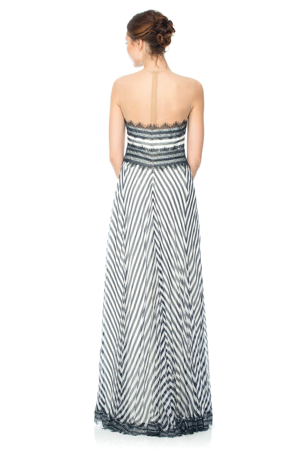 Chevron Chiffon Illusion Back Gown