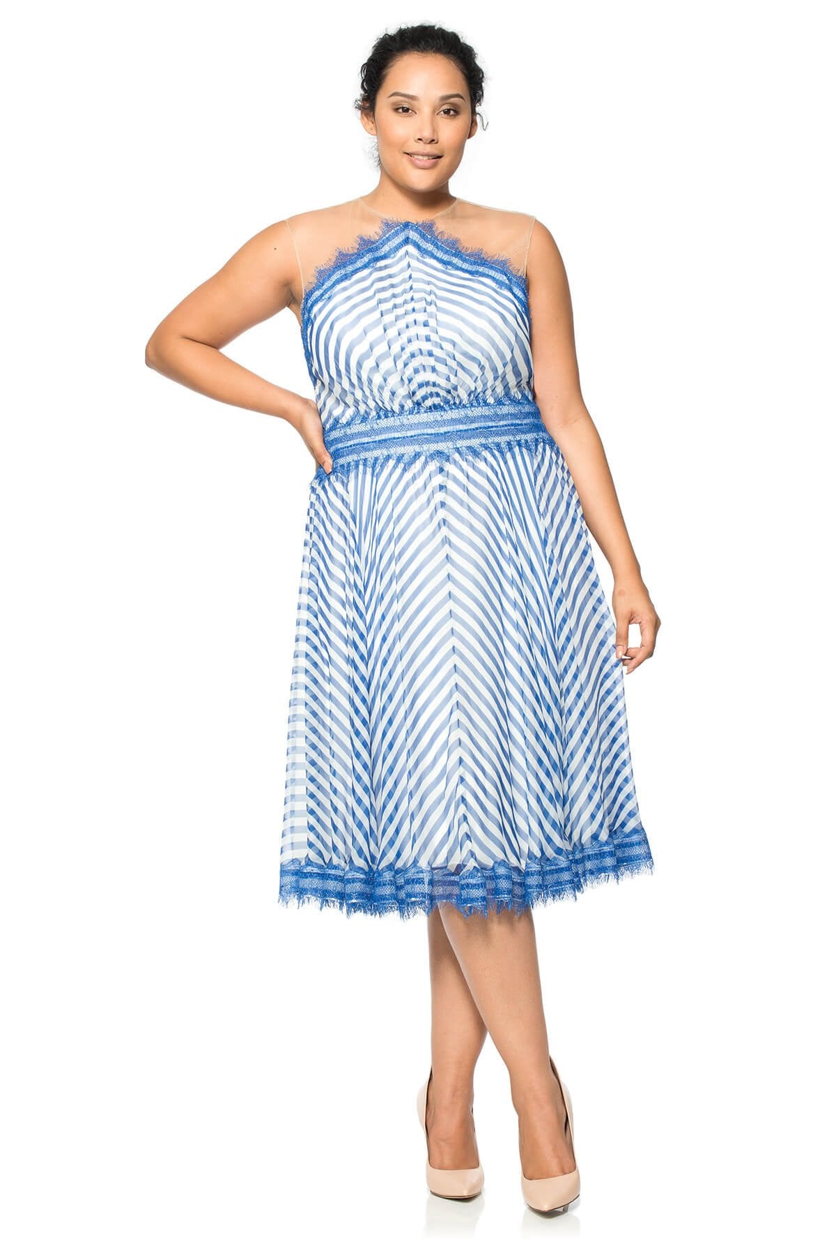 Chevron Blue Chiffon Dress - PLUS SIZE