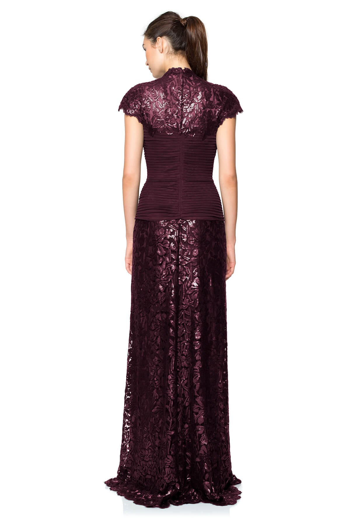 Tadashi Shoji - Paillette Lace Gown with Pleated Tulle Bodice