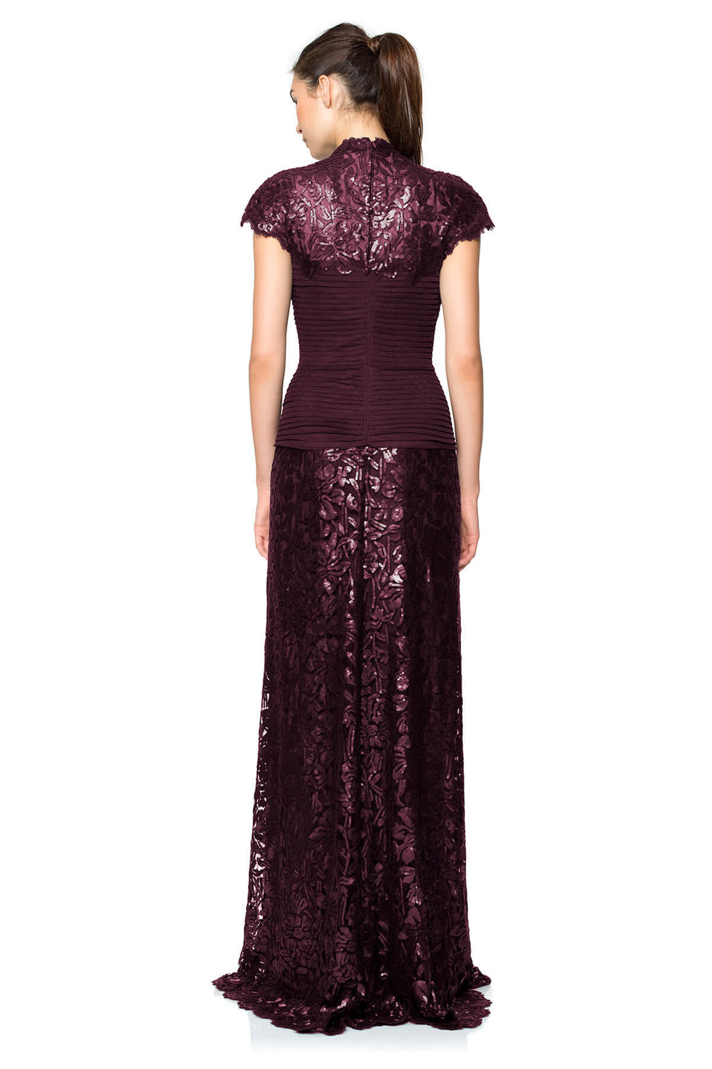 Paillette Lace Gown with Pleated Tulle Bodice-PETITE