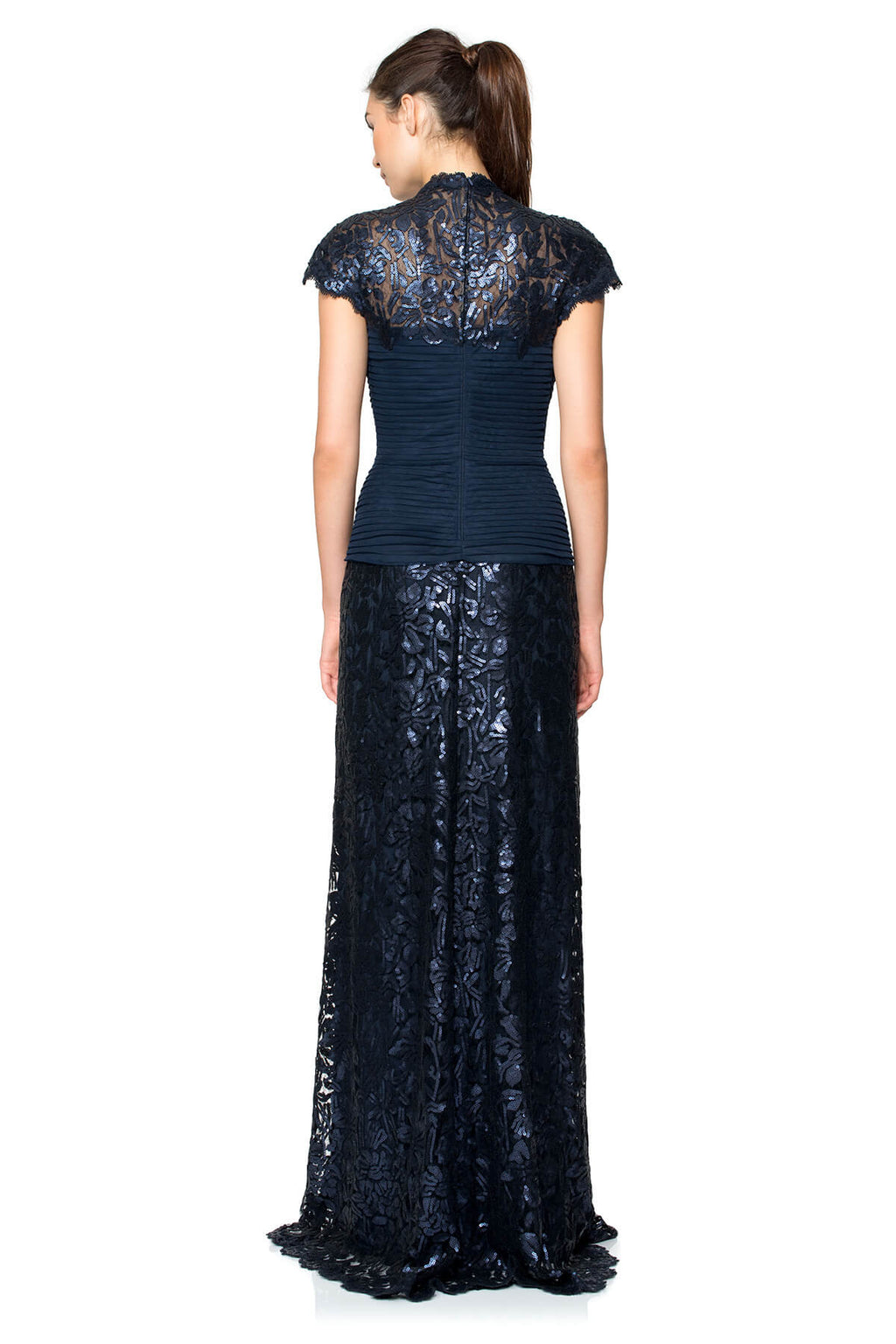 Tadashi Shoji - Paillette Lace Gown with Pleated Tulle Bodice