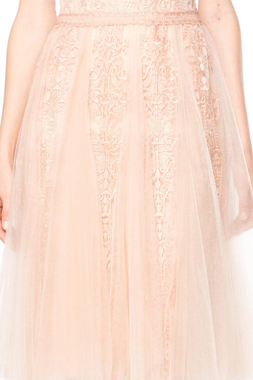 Embroidered Tulle Cap Sleeve Full Skirt Dress
