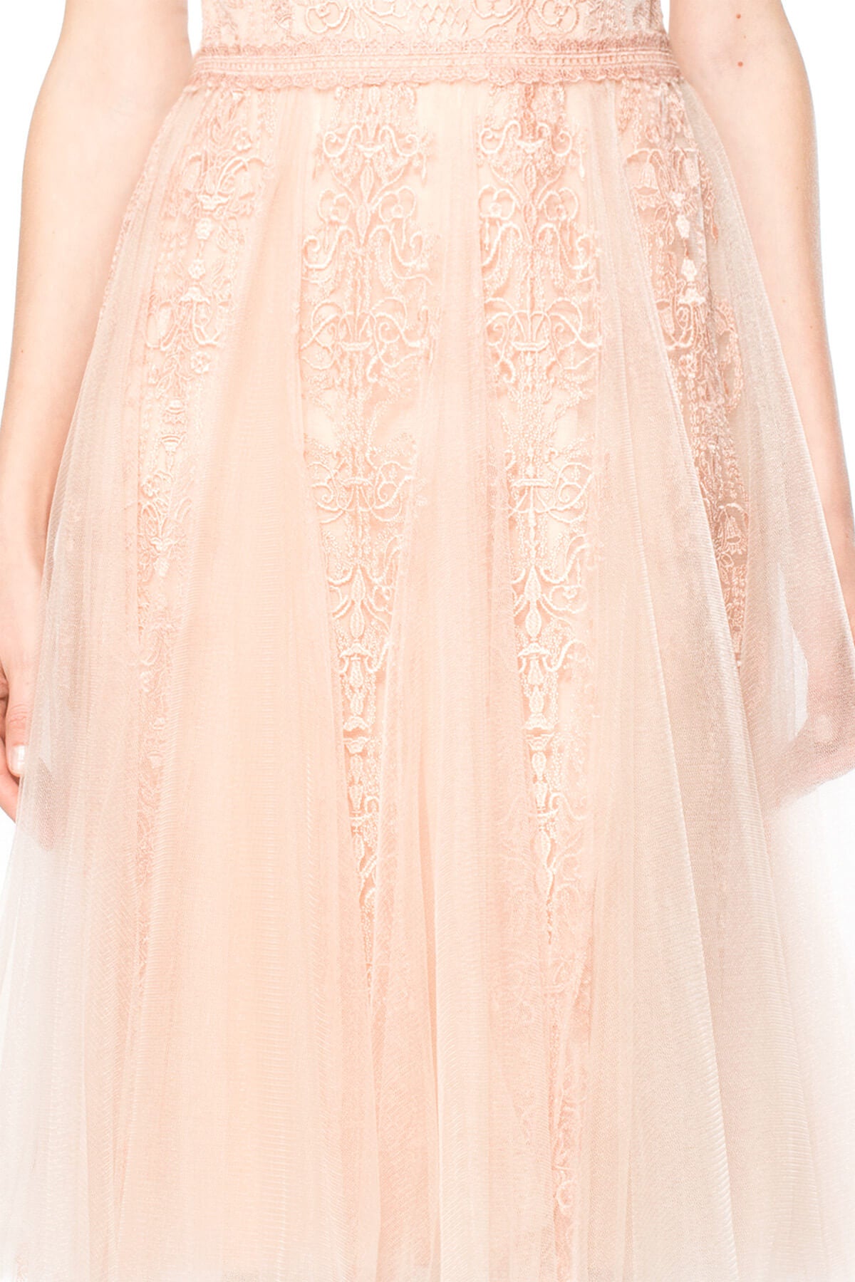 Embroidered Tulle Cap Sleeve Full Skirt Dress