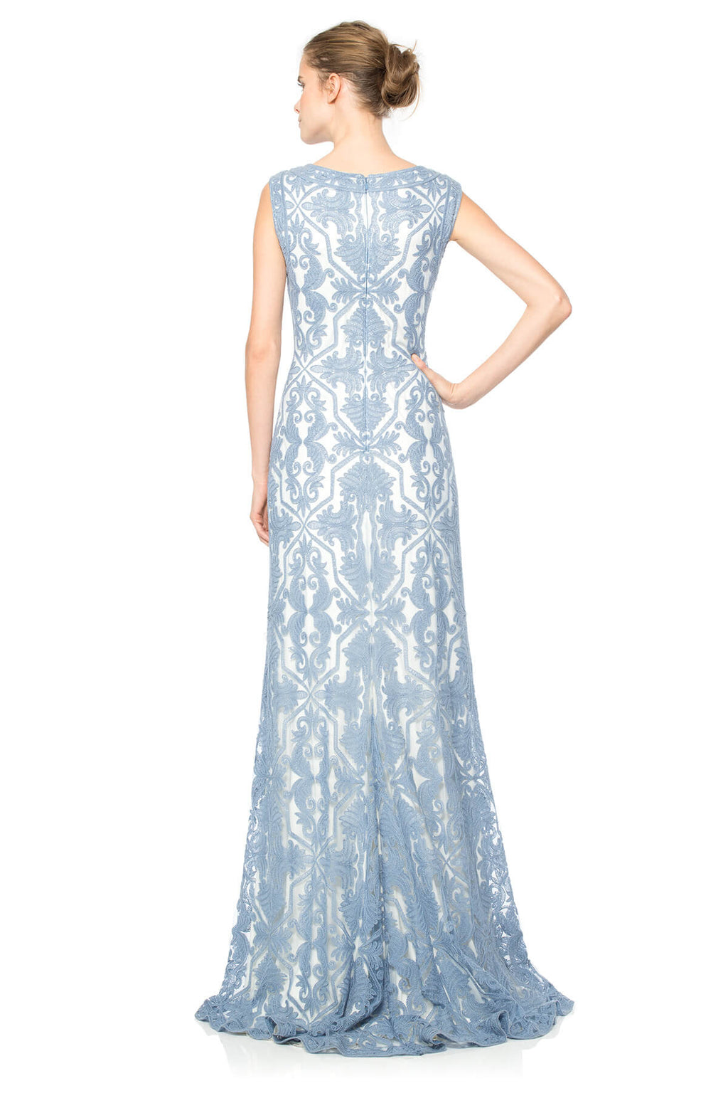 Cotton Embroidered Tulle Boatneck Gown