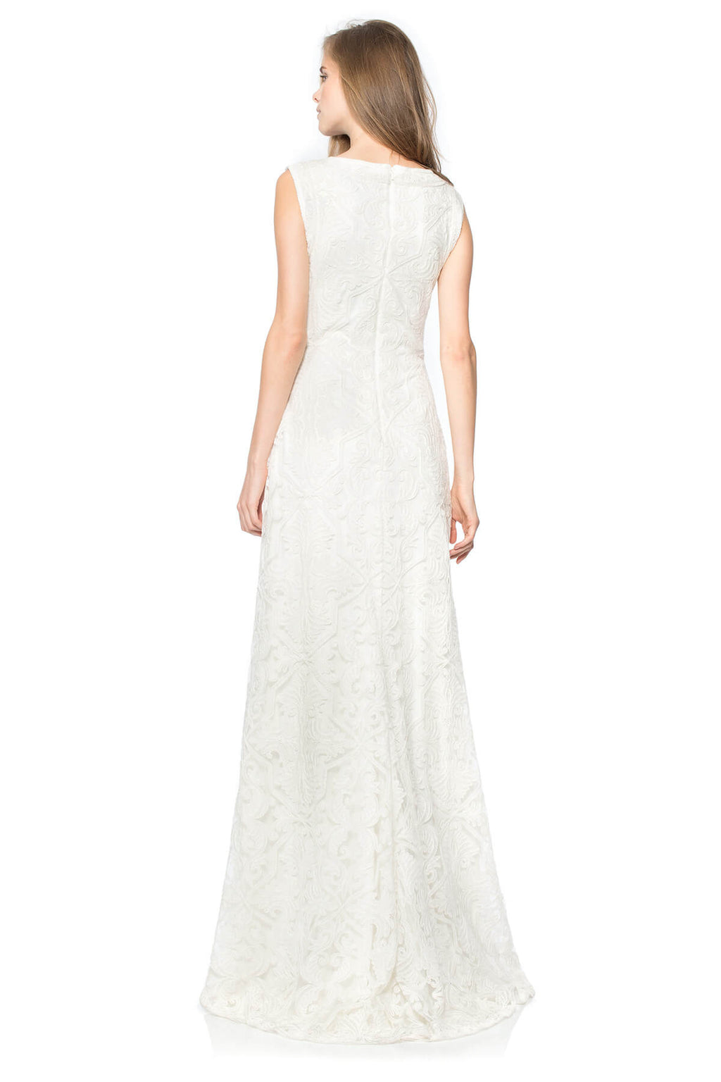 Cotton Embroidered Tulle Boatneck Gown