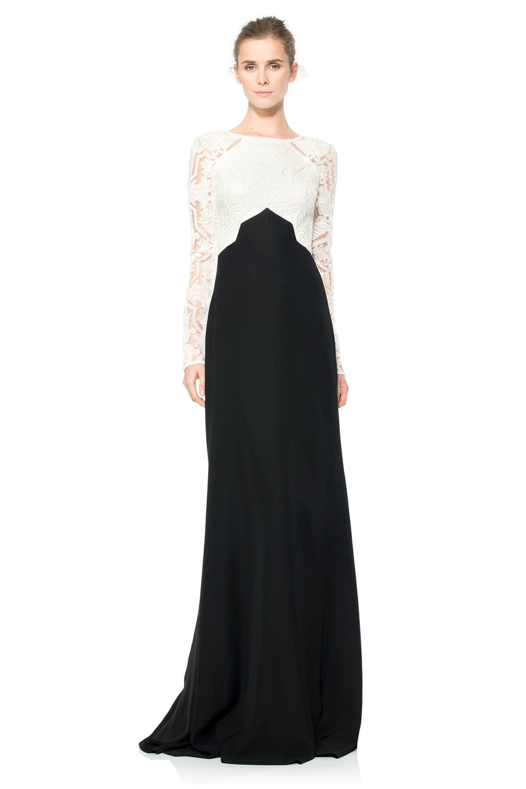 Tadashi Shoji - Cotton Embroidered Tulle Colorblocked Gown