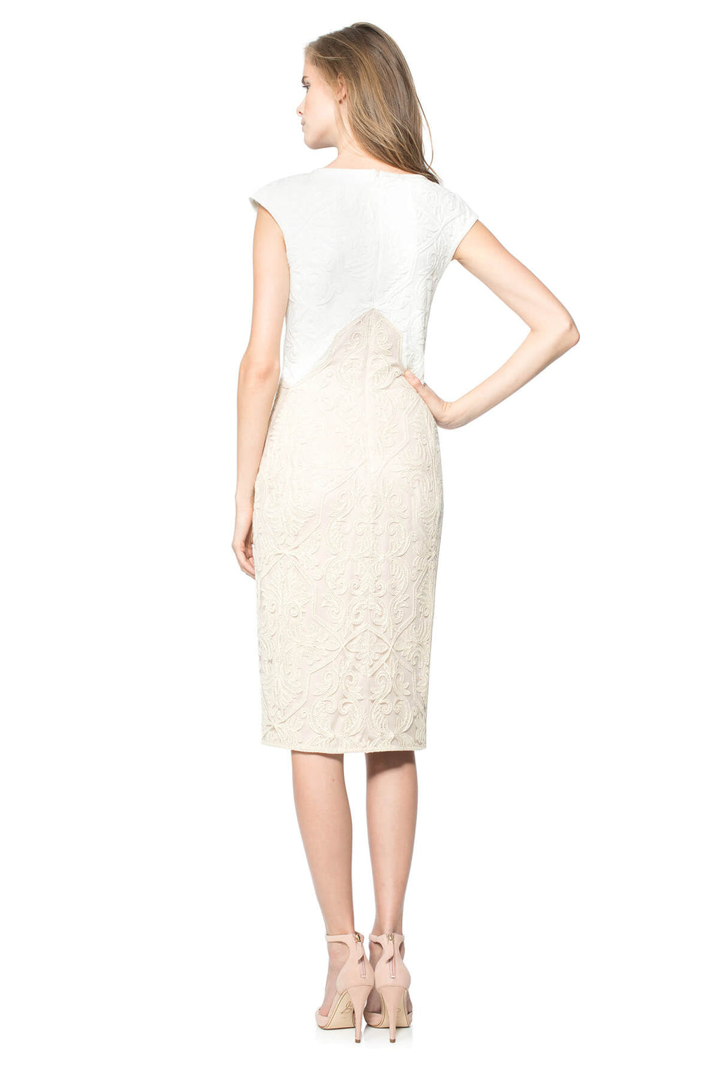 Color Blocked Cotton Embroidered Tulle Dress