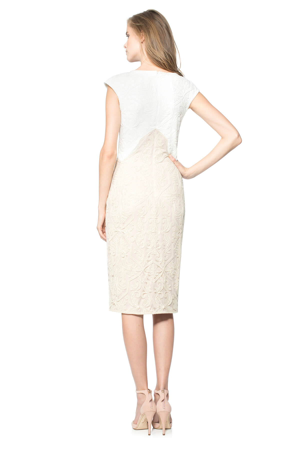Color Blocked Cotton Embroidered Tulle Dress