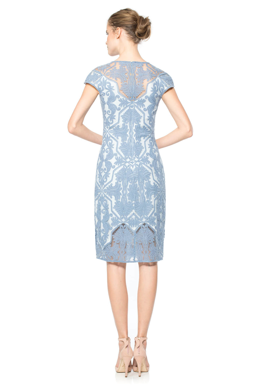 Tadashi Shoji - Bluestone Cotton Embroidered Tulle Cap Sleeve Dress