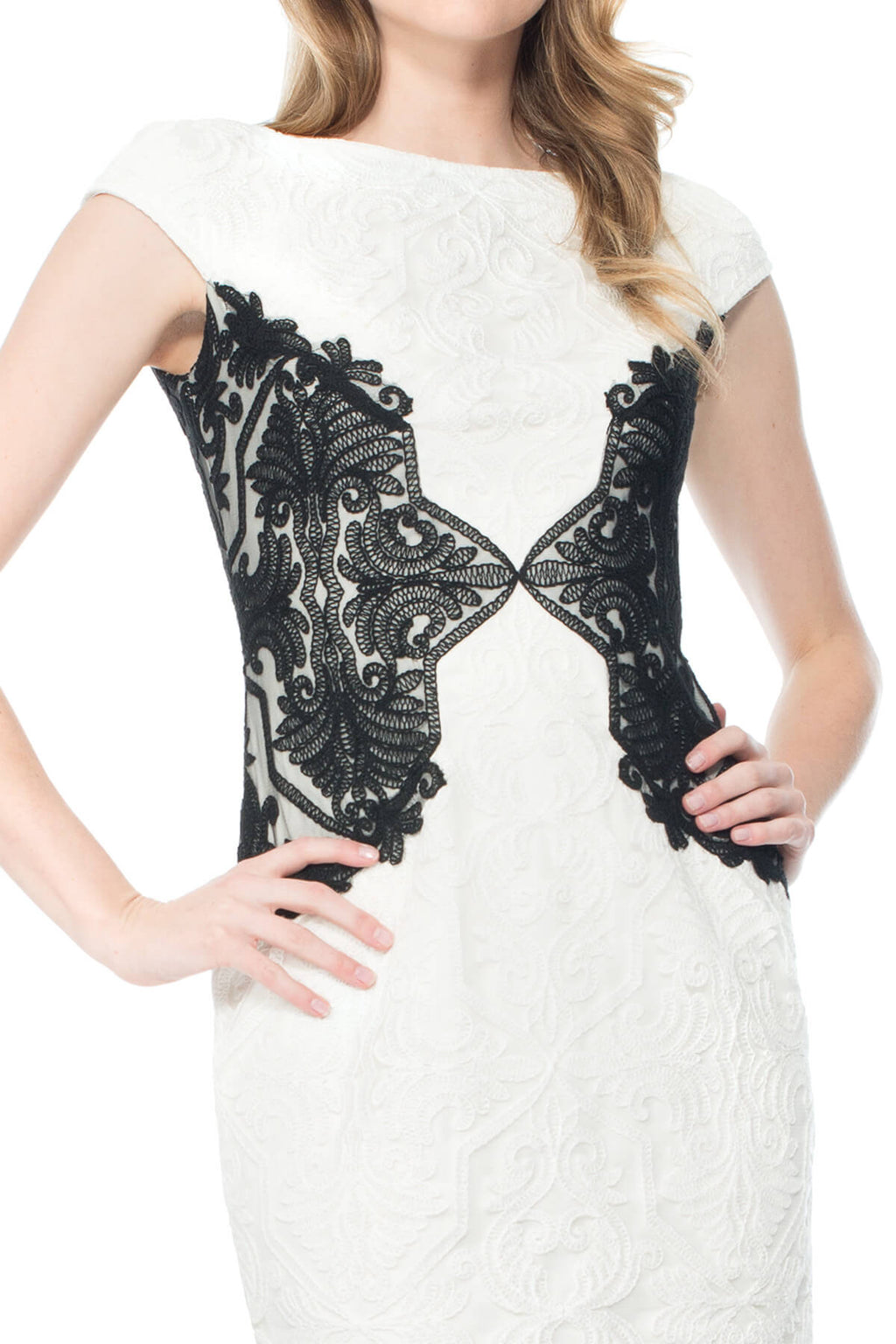 Cotton Embroidered Tulle Dress with Contrast Insets