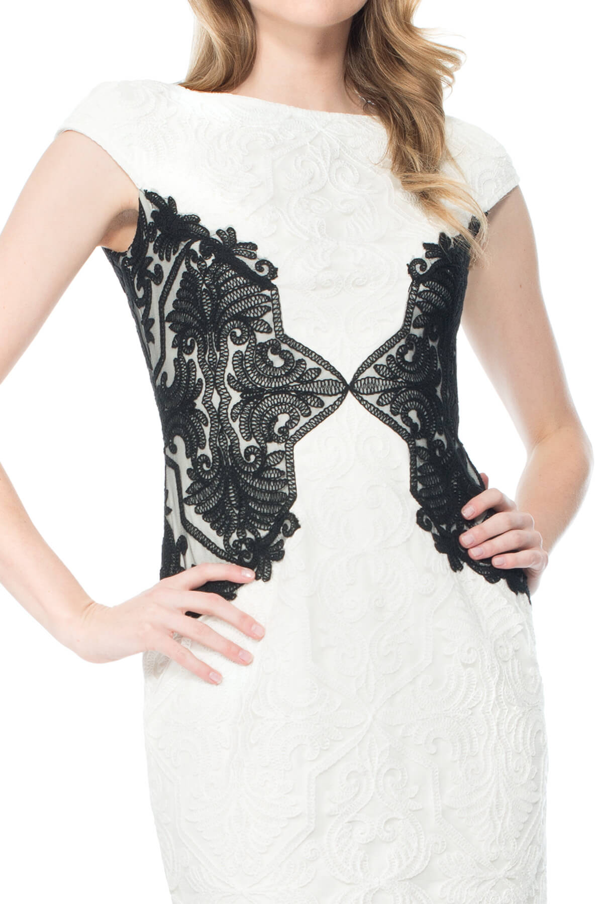 Cotton Embroidered Tulle Dress with Contrast Insets